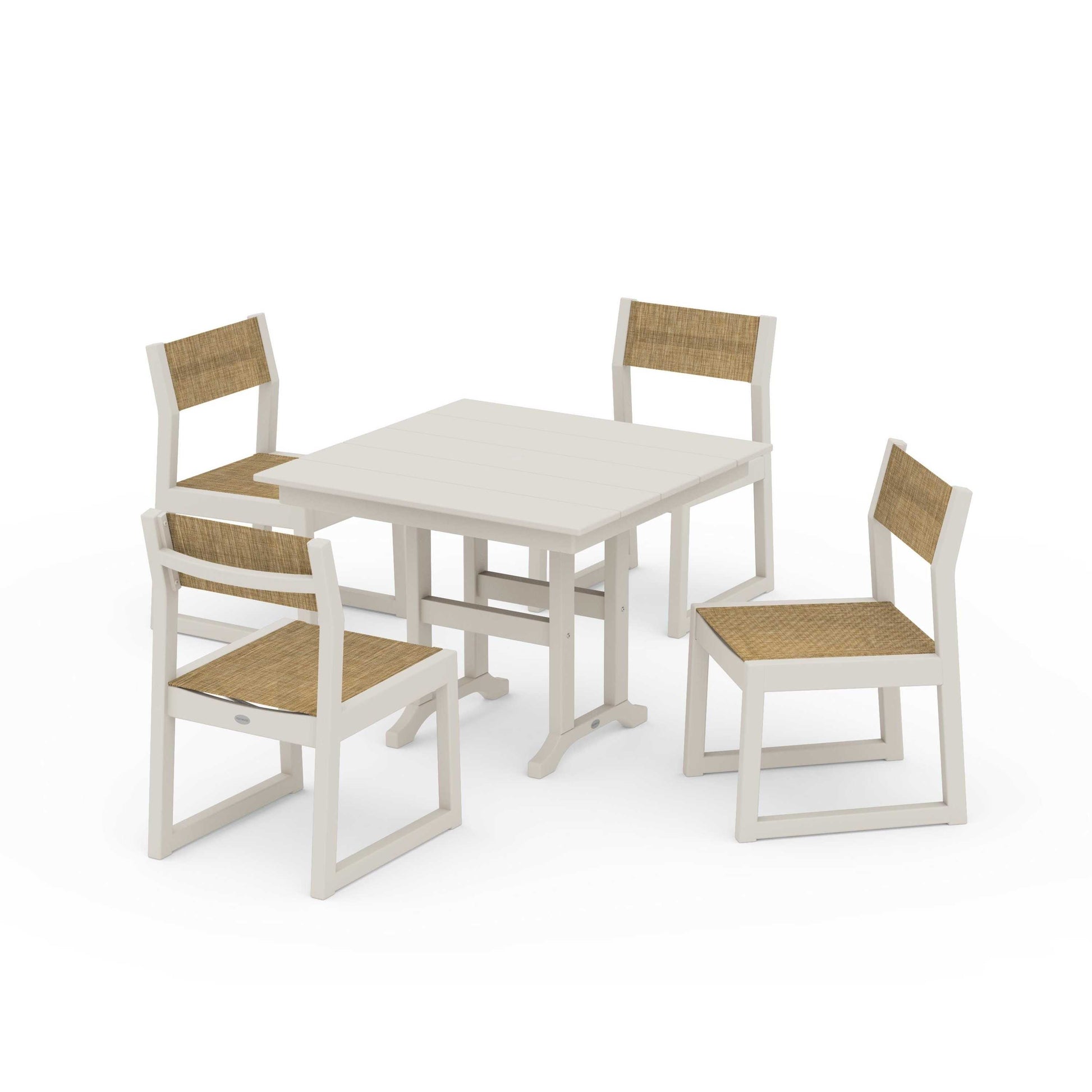 POLYWOOD EDGE Sling Side Chair 5-Piece Farmhouse Dining Set — Sand / Burlap Sling