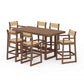 POLYWOOD EDGE Sling 7-Piece Bar Table Set — Teak / Dupioni Apricot Sling