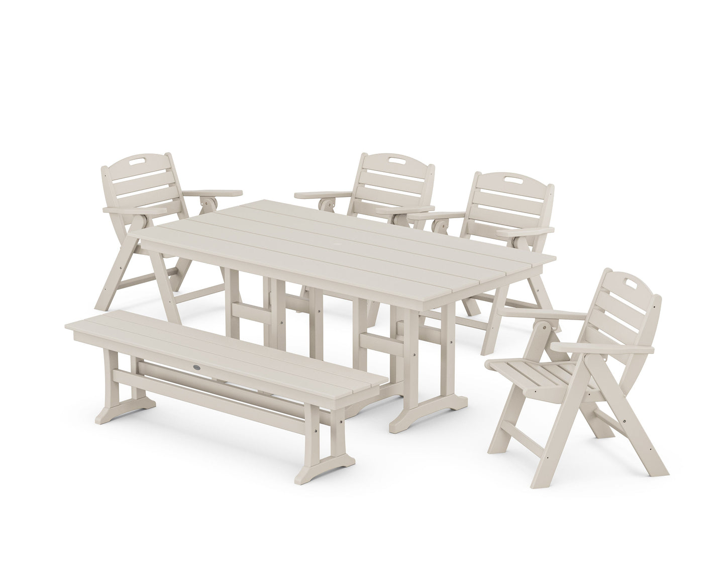 POLYWOOD Nautical Lowback 6-Piece Farmhouse Dining Set with Bench — Sand