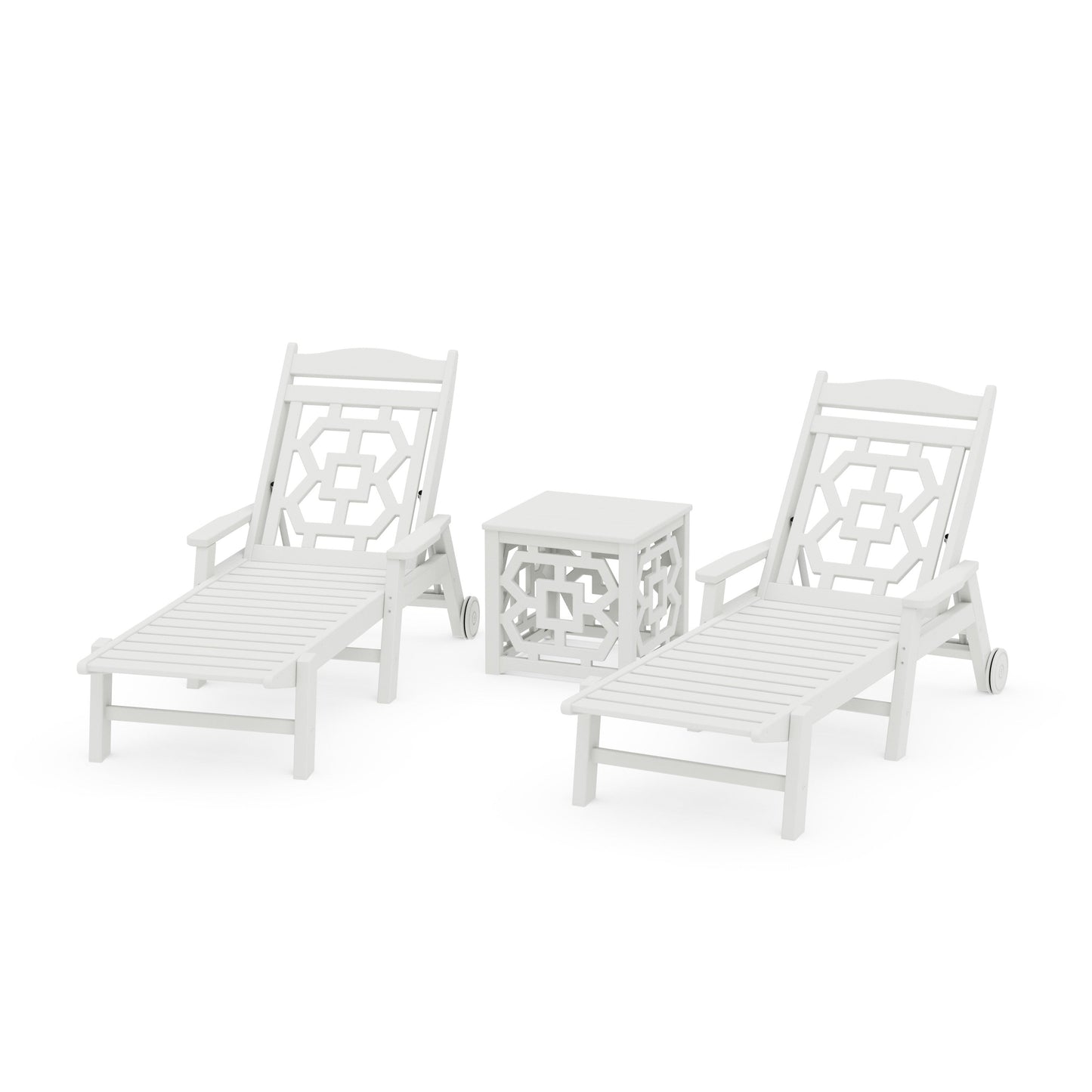 POLYWOOD Chinoiserie 3-Piece Chaise Set — Vintage White