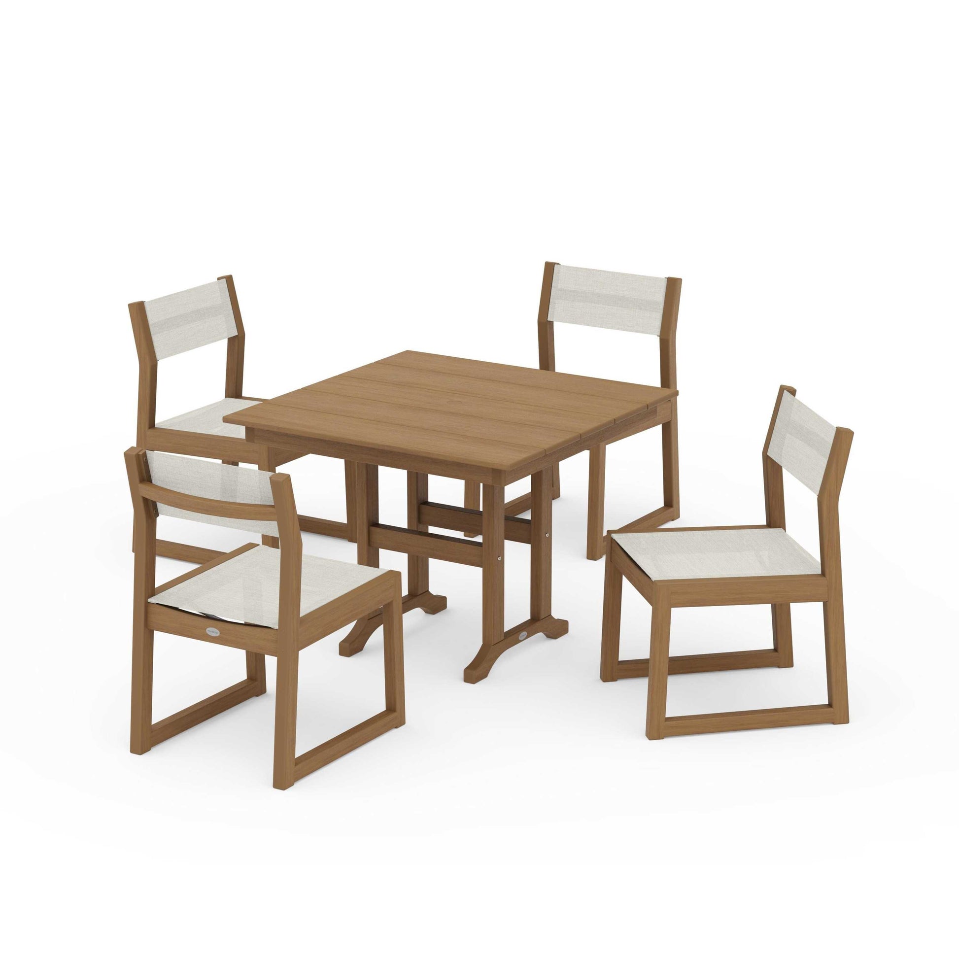 POLYWOOD EDGE Sling Side Chair 5-Piece Farmhouse Dining Set — Natural / Parchment Sling