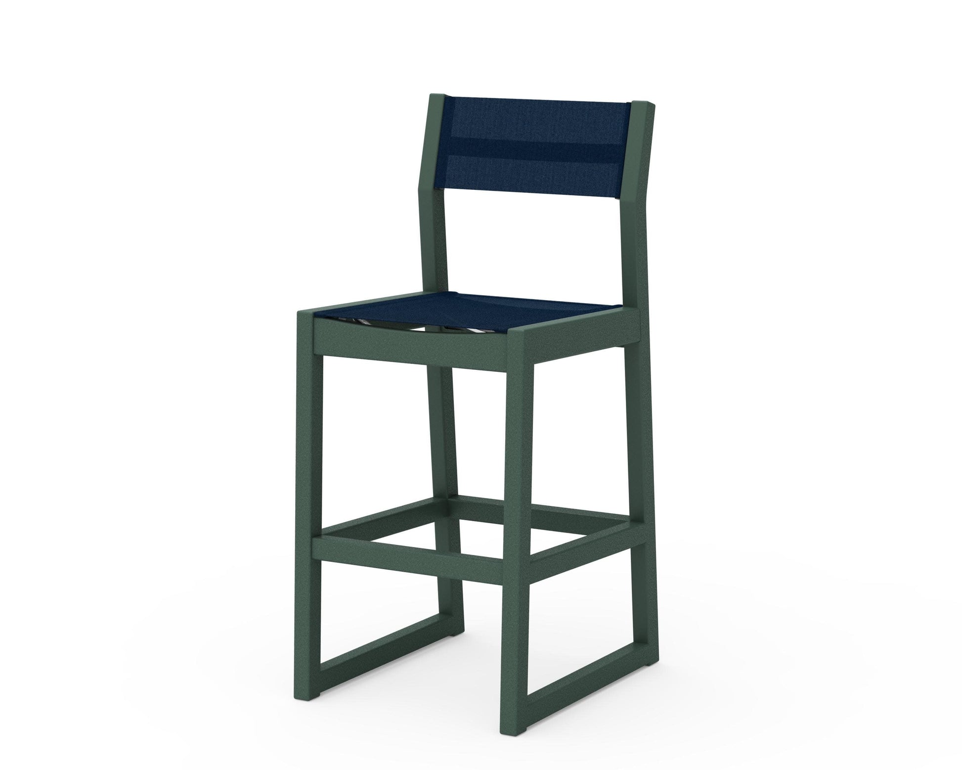 POLYWOOD EDGE Sling Bar Side Chair — Green / Navy Blue Sling