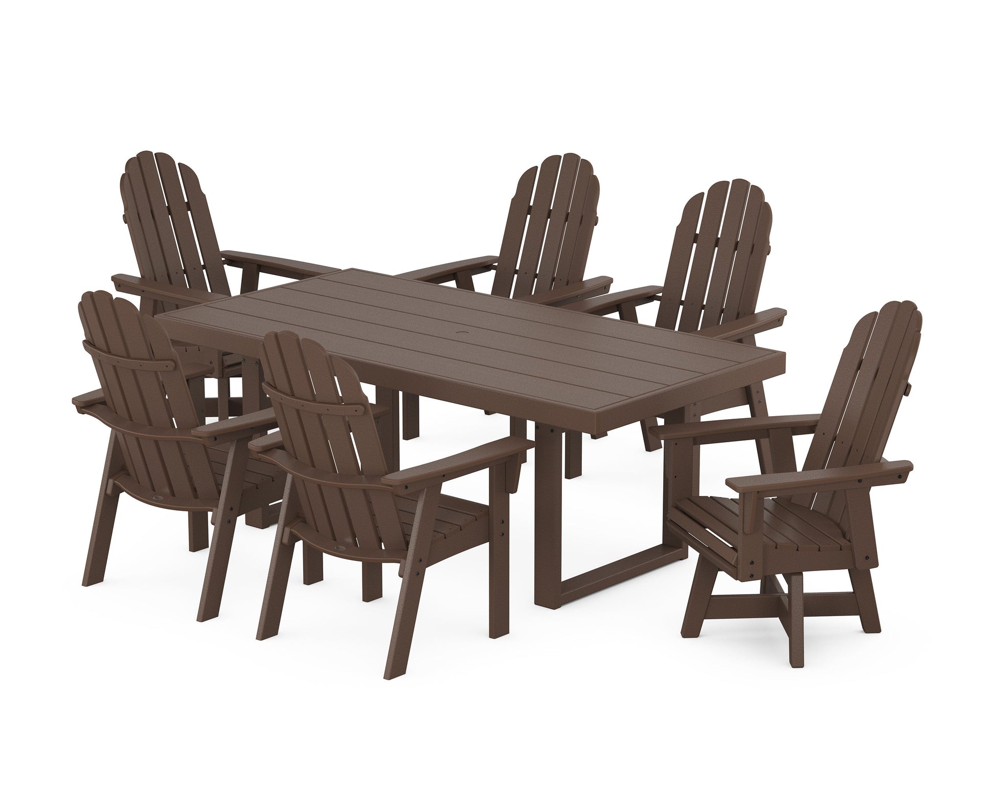 POLYWOOD Vineyard Curveback Adirondack Swivel Chair 7-Piece Dining Set — Mahogany