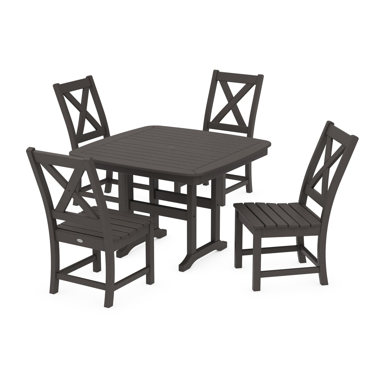POLYWOOD Braxton Side Chair 5-Piece Dining Set with Trestle Legs — Vintage Coffee