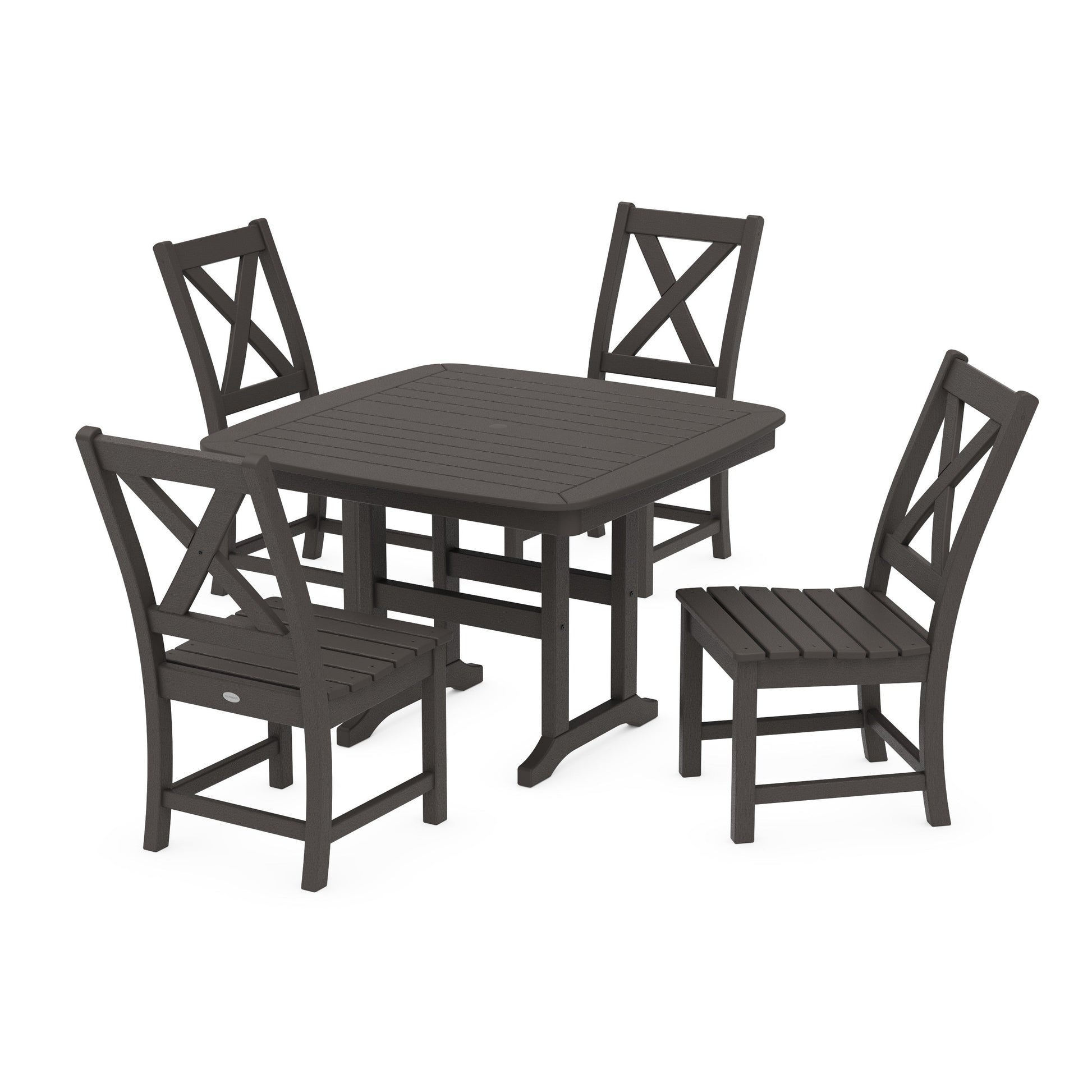 POLYWOOD Braxton Side Chair 5-Piece Dining Set with Trestle Legs — Vintage Coffee