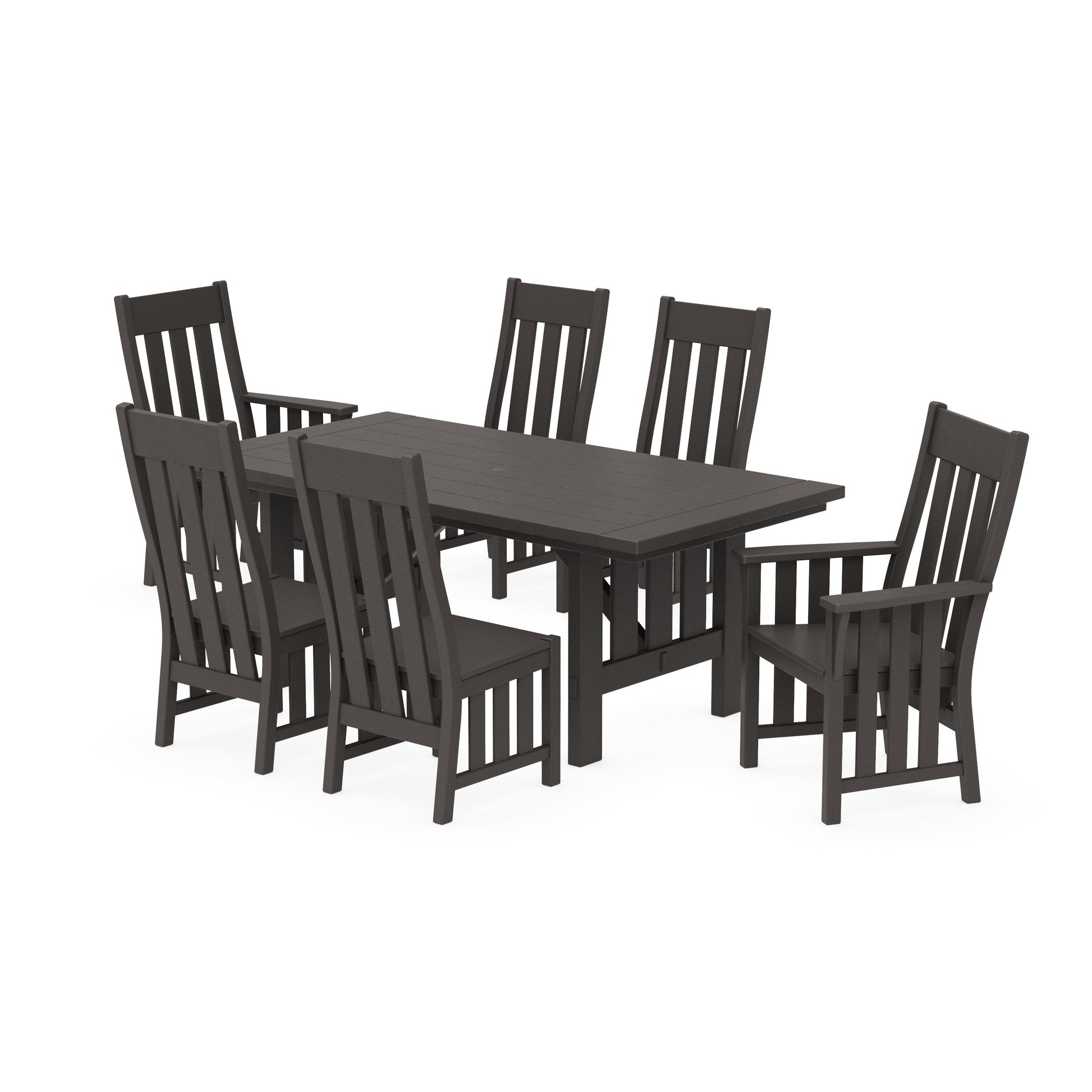 POLYWOOD Acadia 7-Piece Farmhouse Dining Set with Trestle Legs — Vintage Coffee
