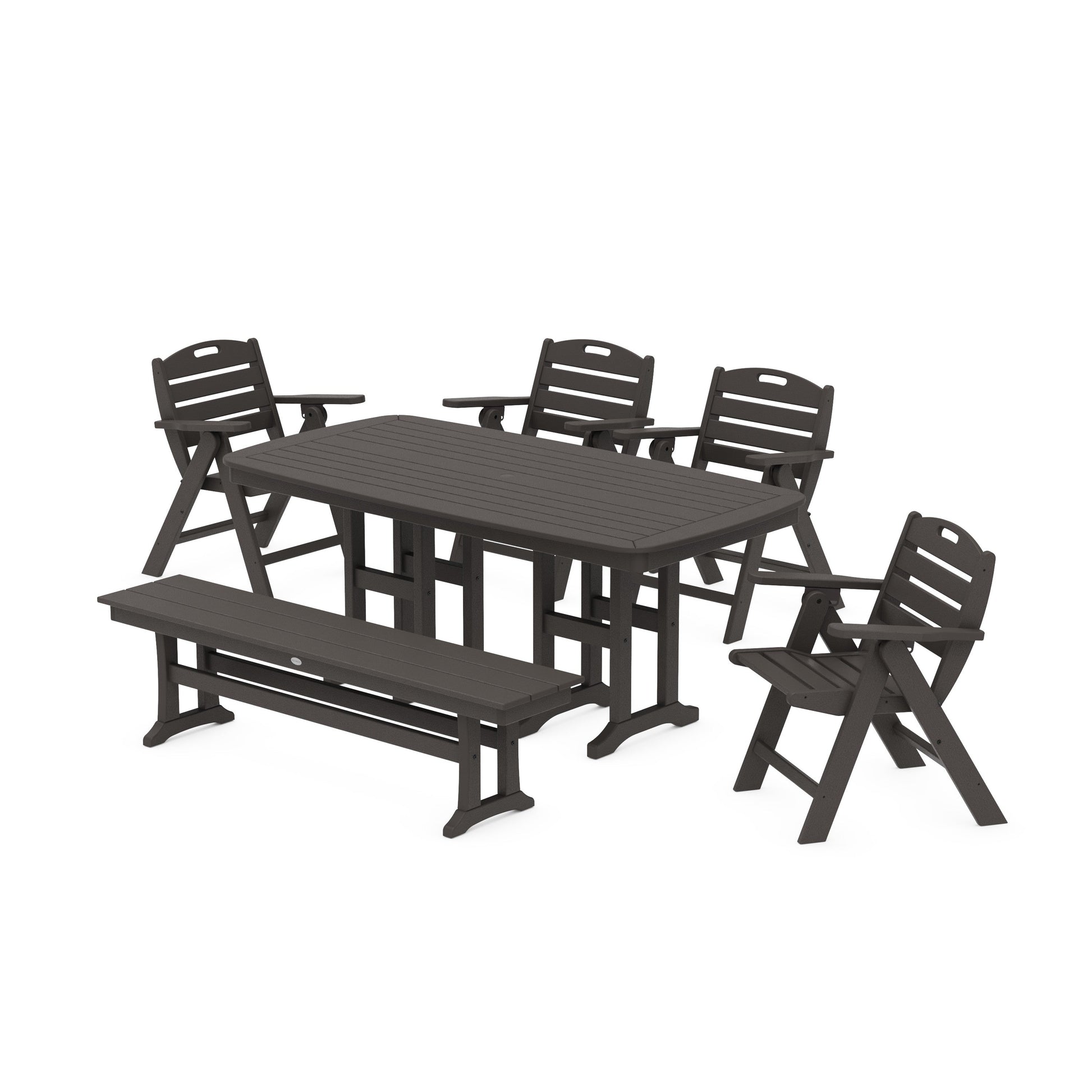 POLYWOOD Nautical Lowback 6-Piece Dining Set with Bench — Vintage Coffee