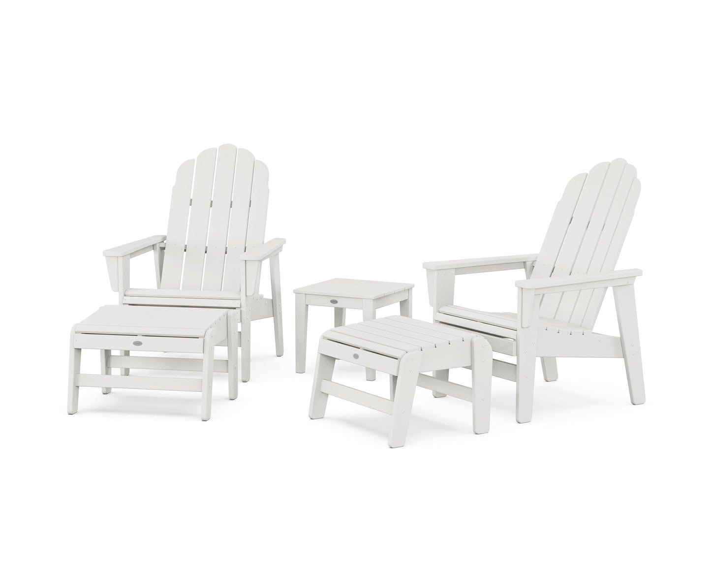 POLYWOOD 5-Piece Vineyard Grand Upright Adirondack Set with Ottomans and Side Table — Vintage White