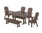 POLYWOOD Nautical Curveback Adirondack 6-Piece Farmhouse Dining Set with Trestle Legs and Bench — Mahogany