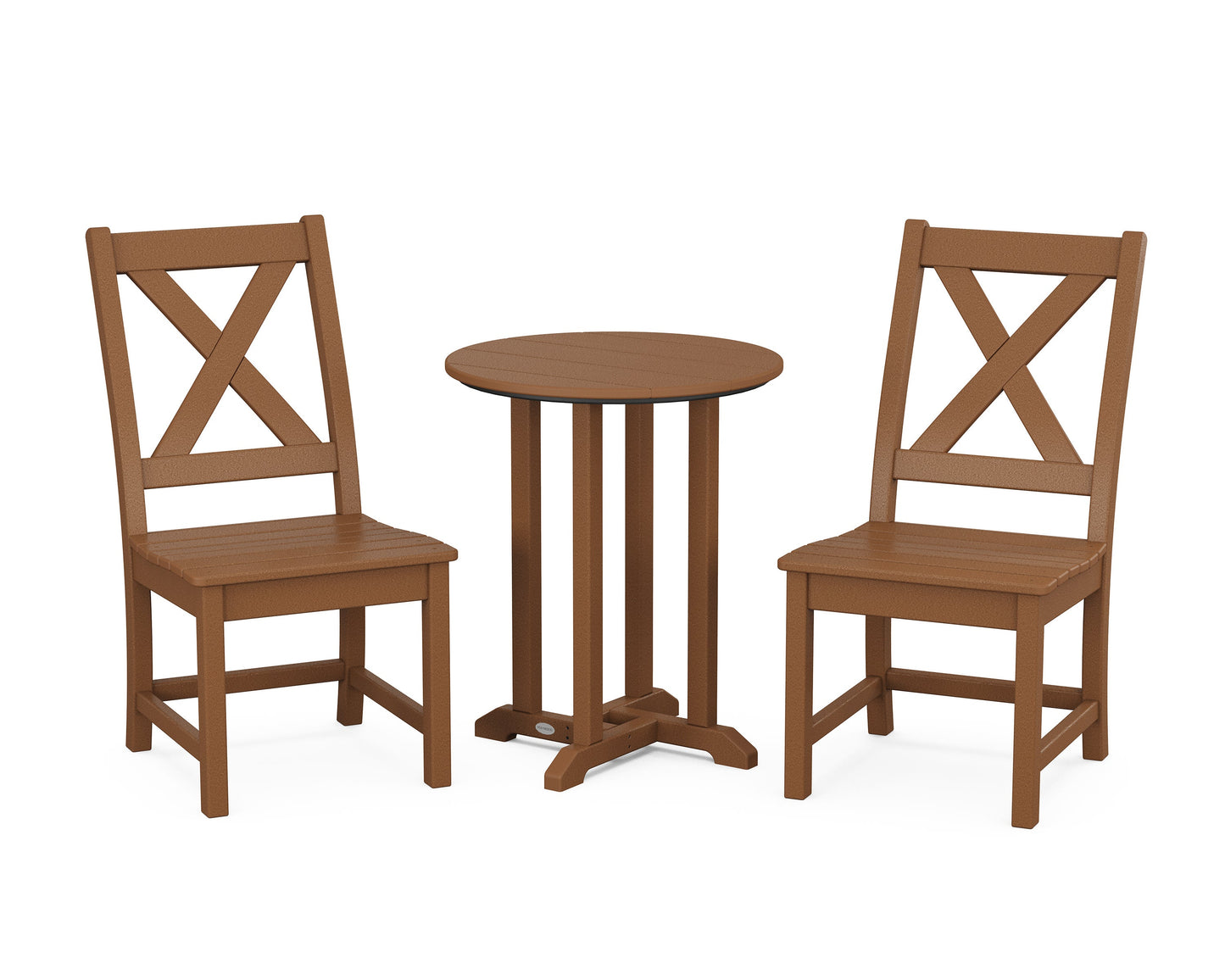 POLYWOOD Braxton Side Chair 3-Piece Round Bistro Dining Set — Teak