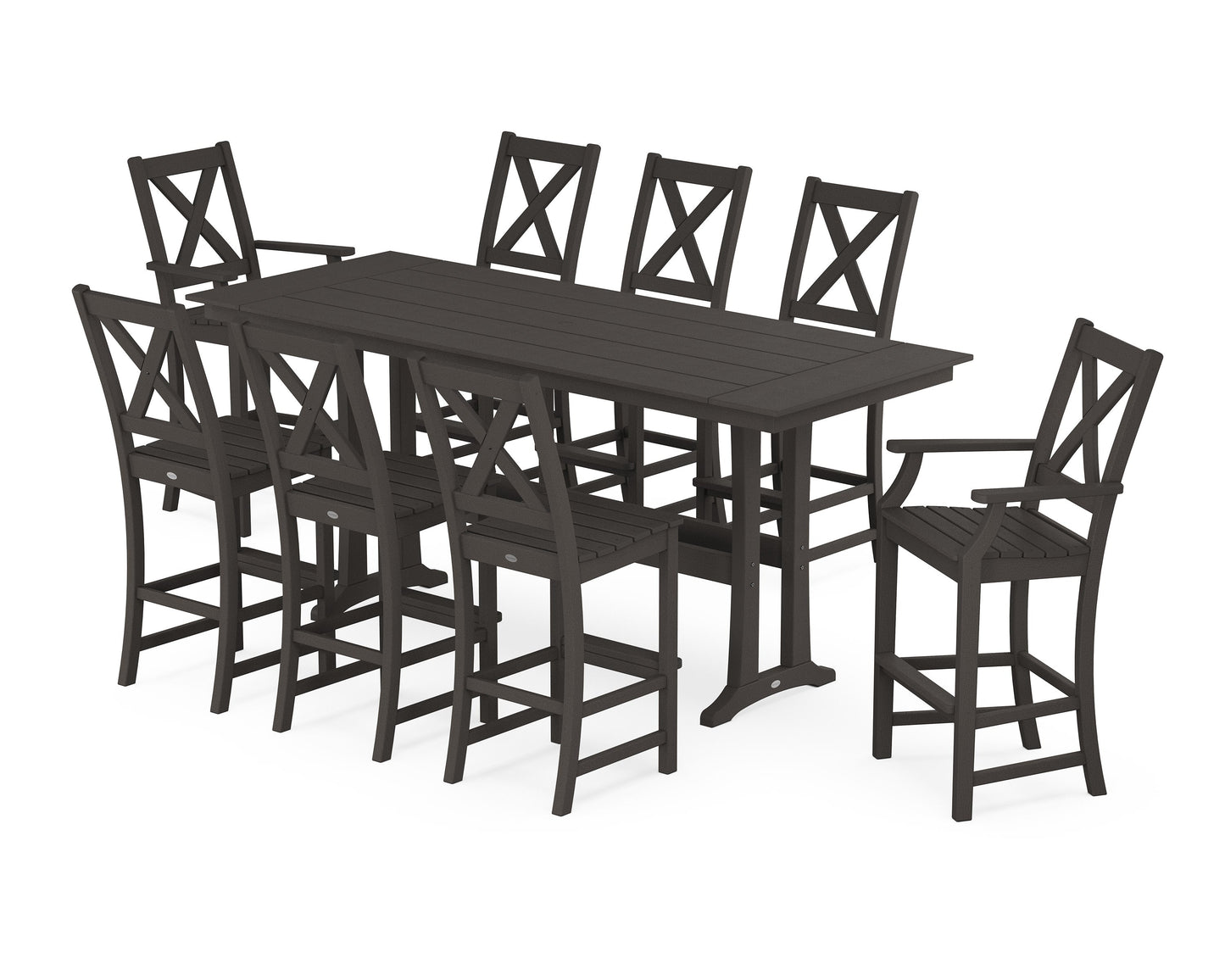 POLYWOOD Braxton 9-Piece Farmhouse Bar Set with Trestle Legs — Vintage Coffee