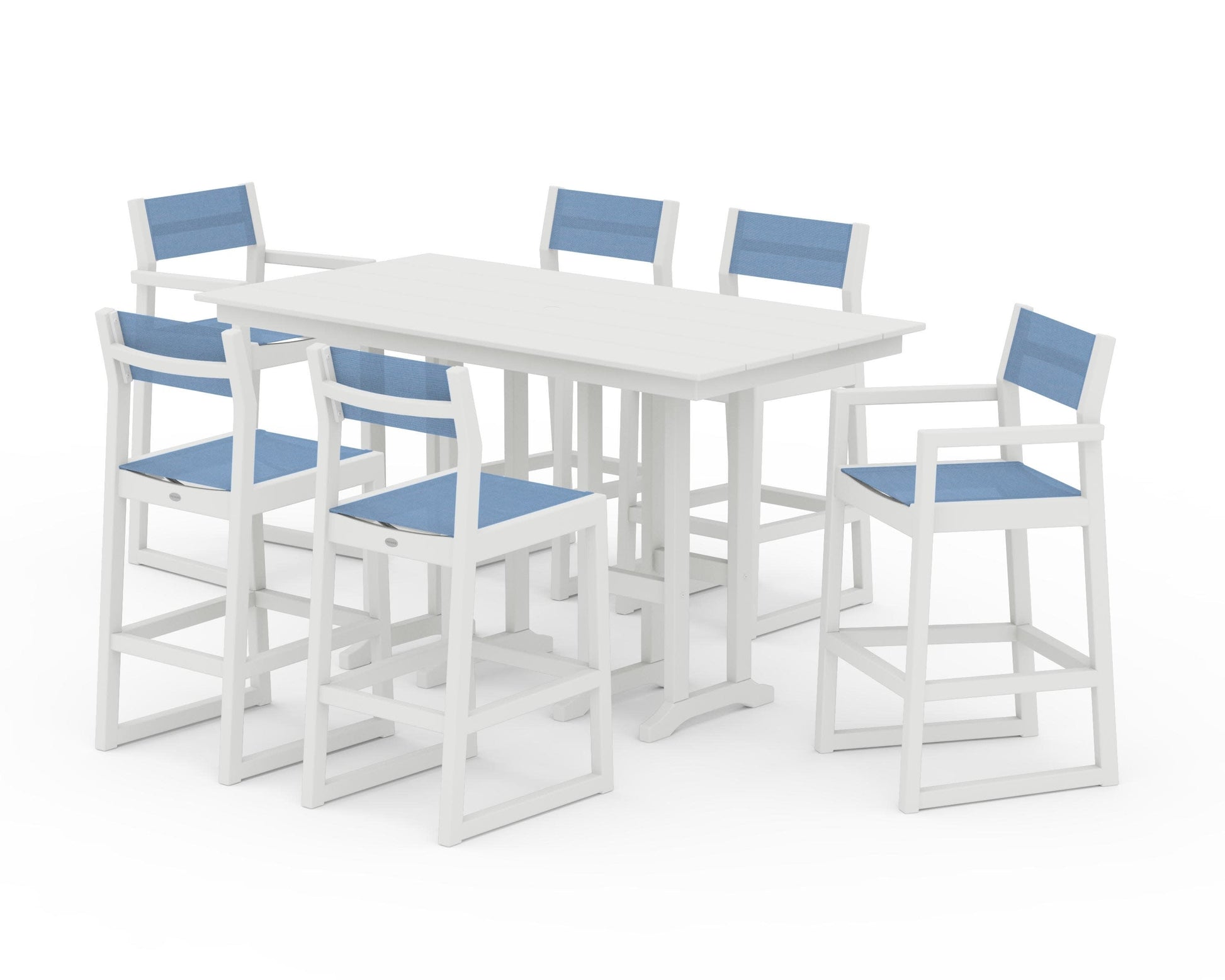 POLYWOOD EDGE Sling 7-Piece Farmhouse Bar Set — White / Poolside Sling