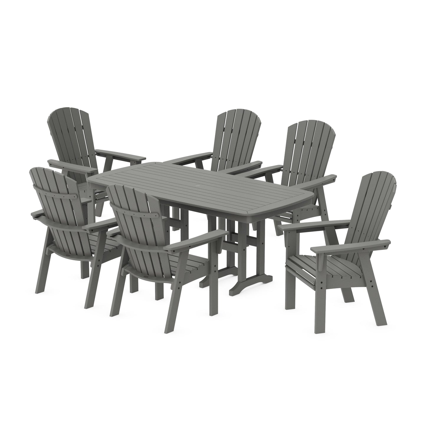 POLYWOOD Nautical Curveback Adirondack 7-Piece Dining Set — Slate Grey