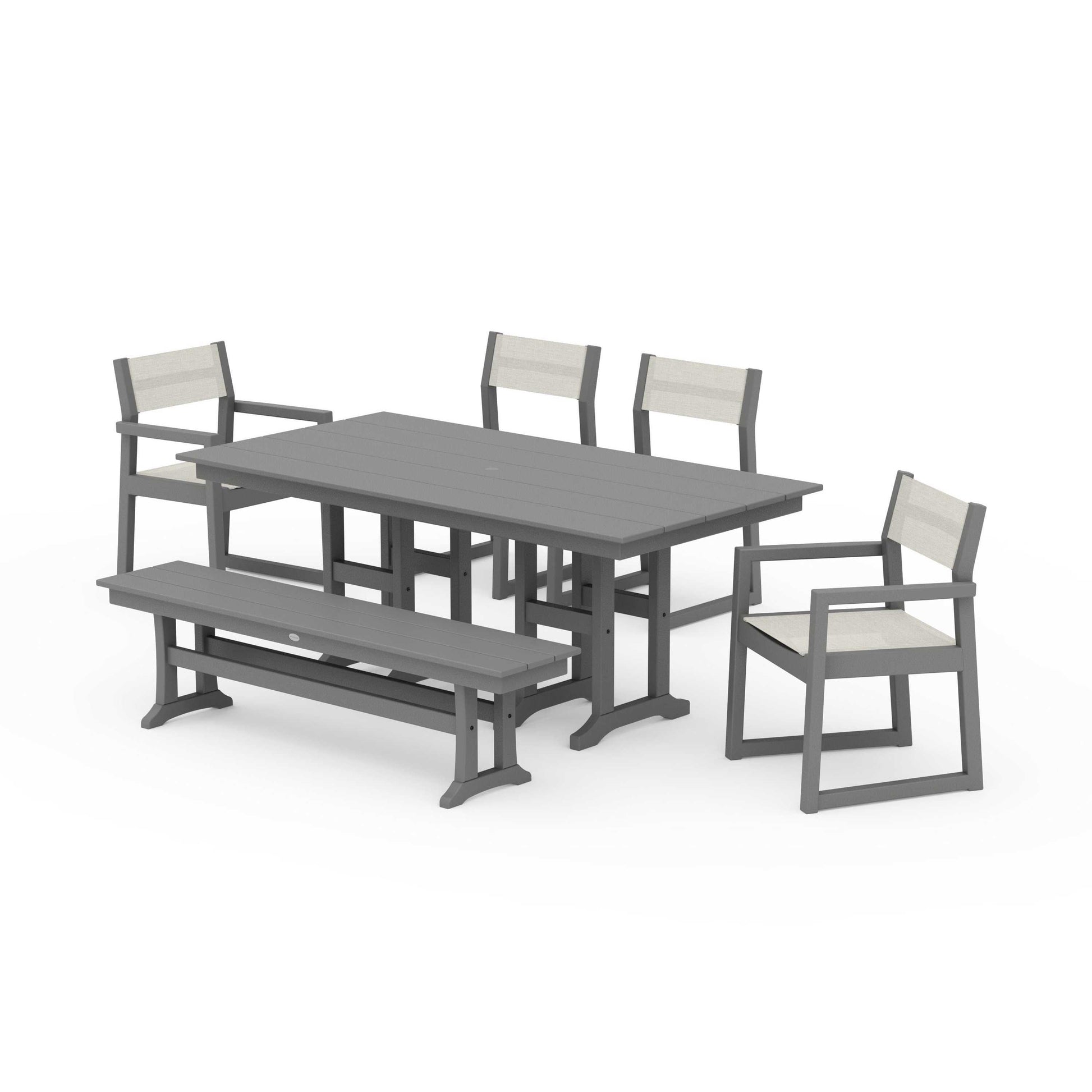 POLYWOOD EDGE Sling 6-Piece Farmhouse Dining Set — Slate Grey / Parchment Sling