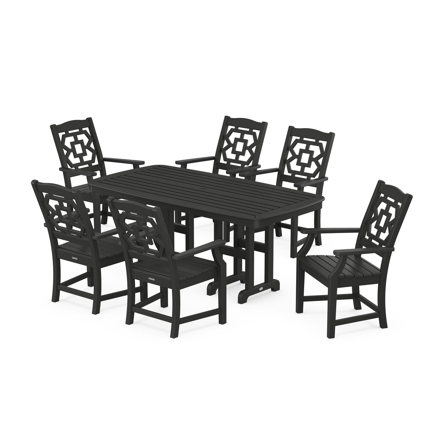 POLYWOOD Chinoiserie Arm Chair 7-Piece Dining Set — Black