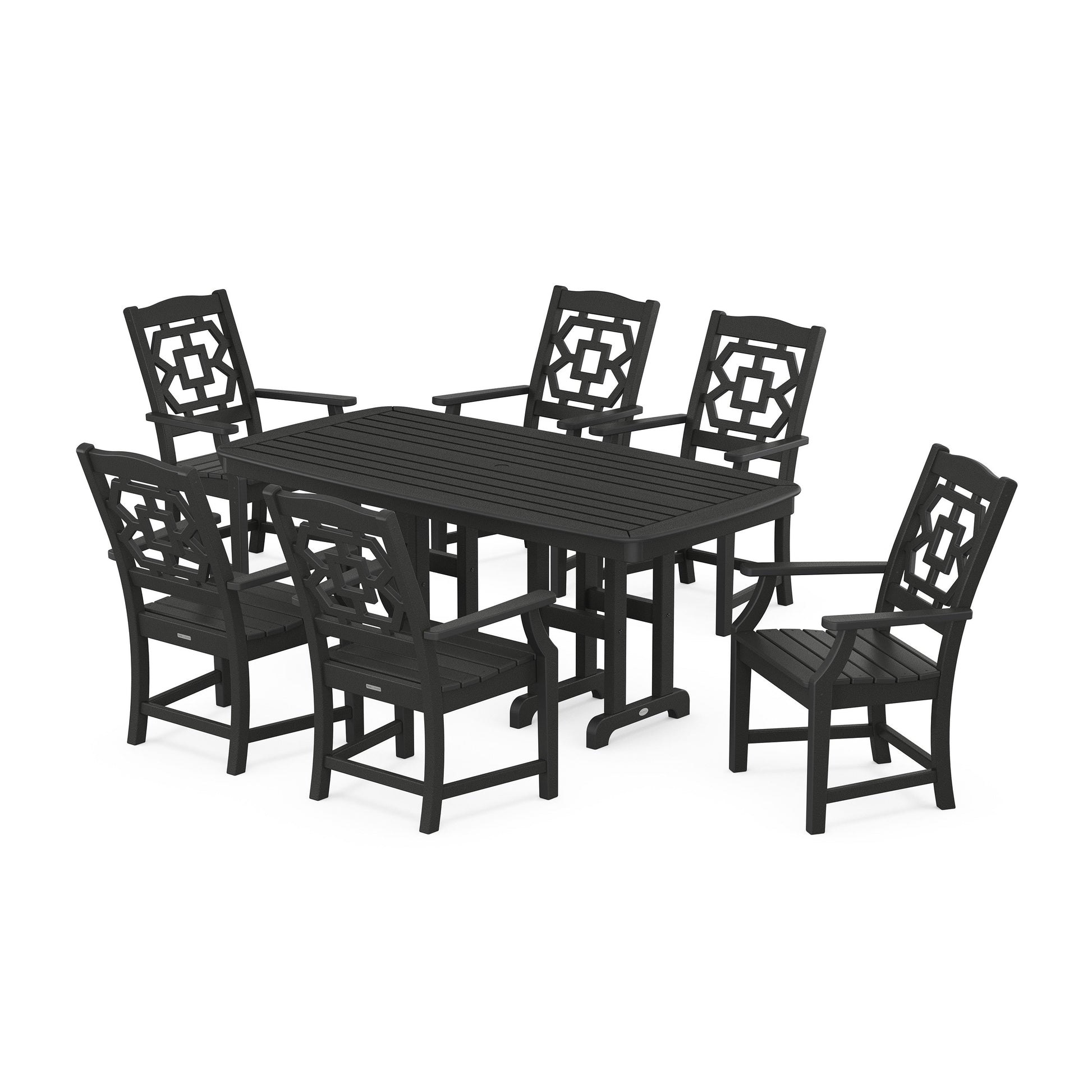 POLYWOOD Chinoiserie Arm Chair 7-Piece Dining Set — Black