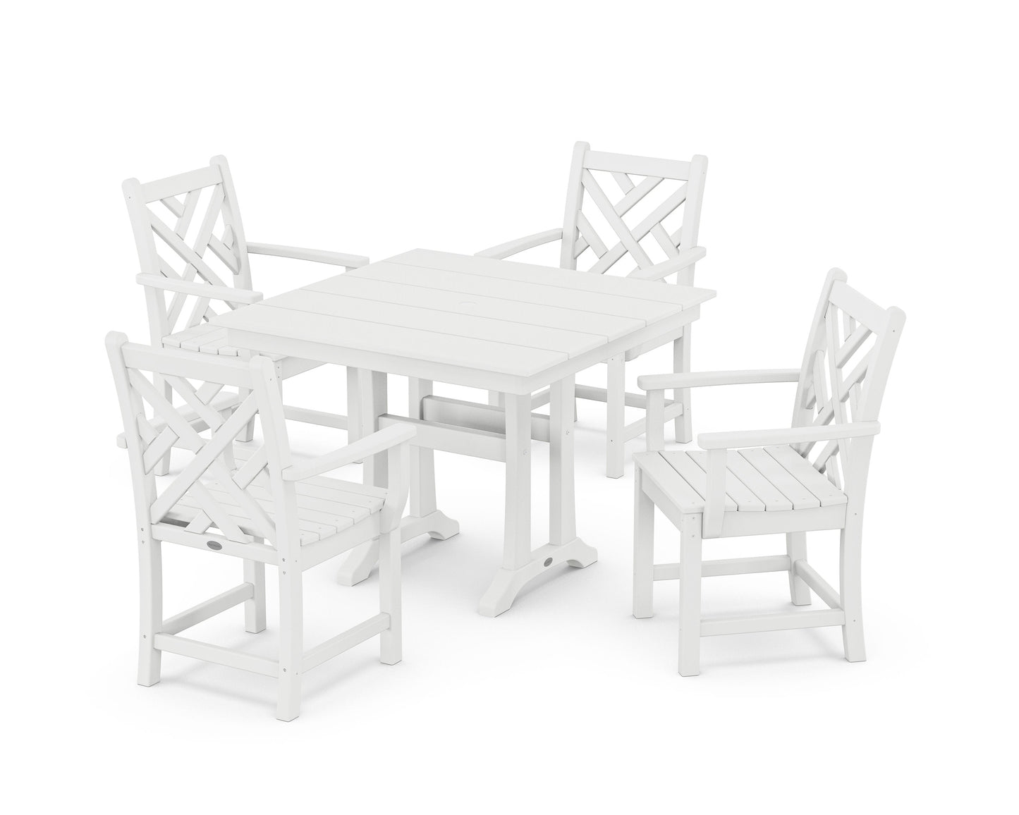 POLYWOOD Chippendale 5-Piece Farmhouse Trestle Arm Chair Dining Set — White