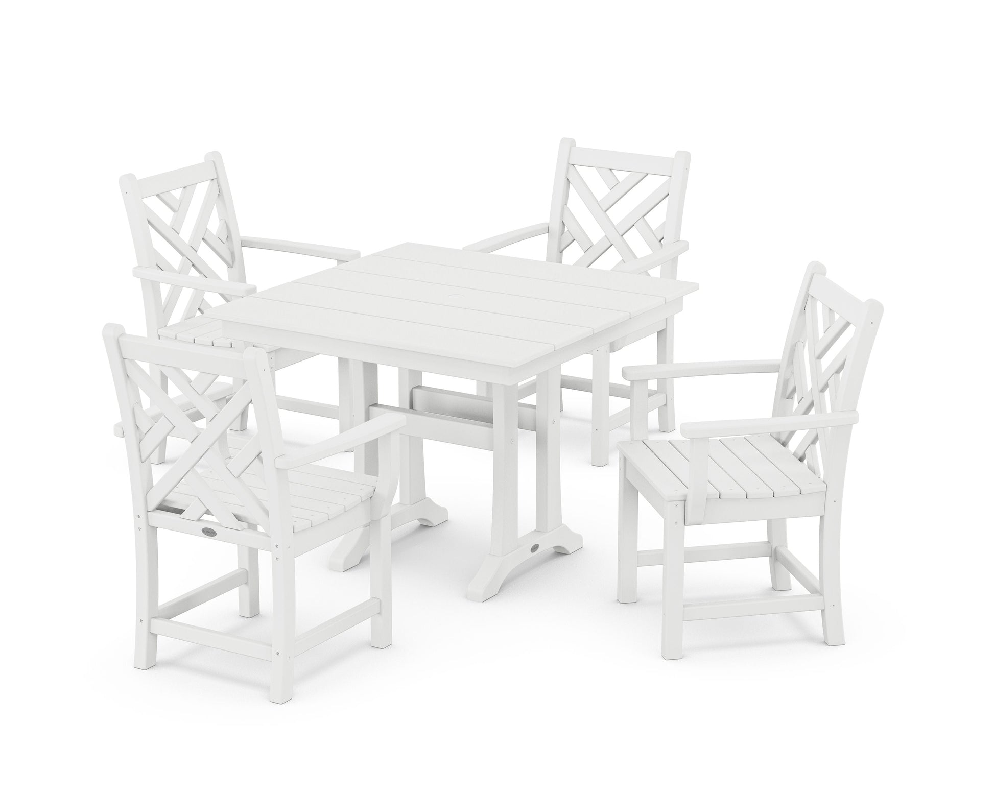 POLYWOOD Chippendale 5-Piece Farmhouse Trestle Arm Chair Dining Set — White