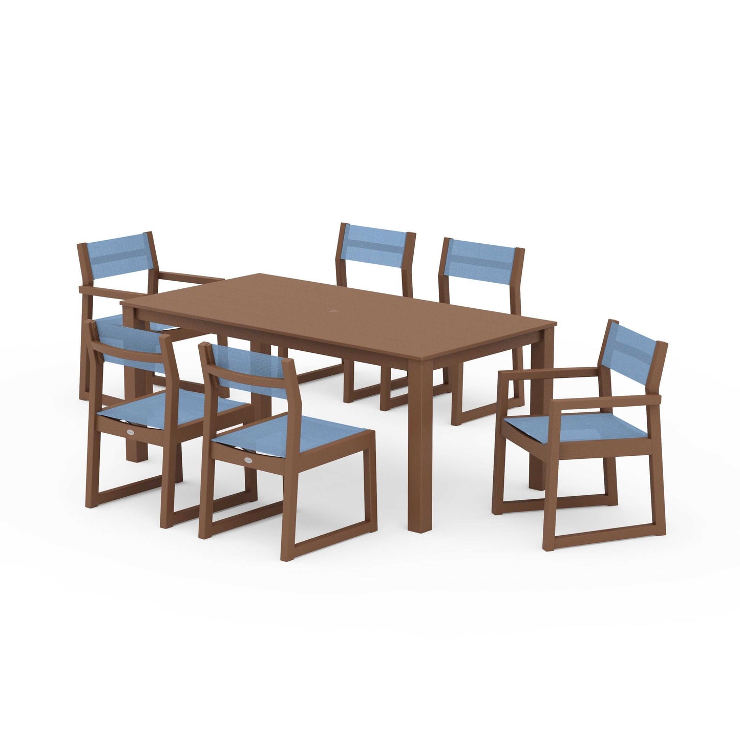 POLYWOOD EDGE Sling 7-Piece Parsons Dining Set — Teak / Poolside Sling