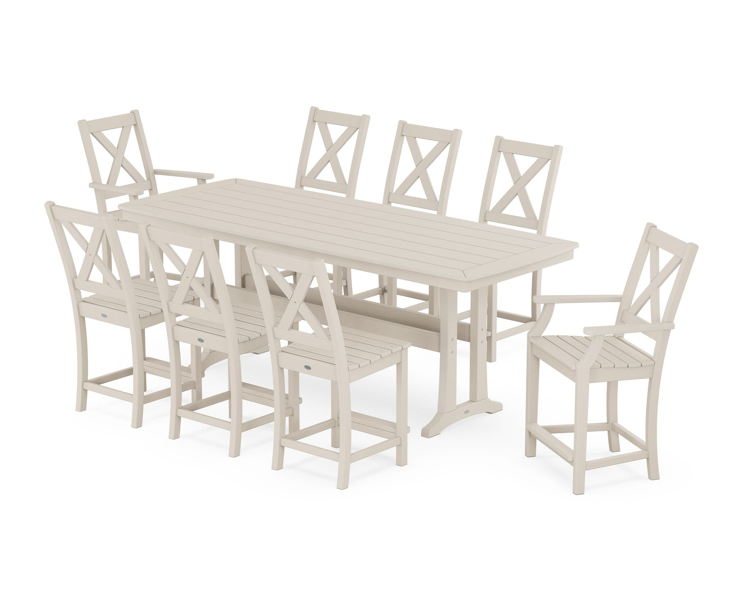 POLYWOOD Braxton 9-Piece Counter Set with Trestle Legs — Sand
