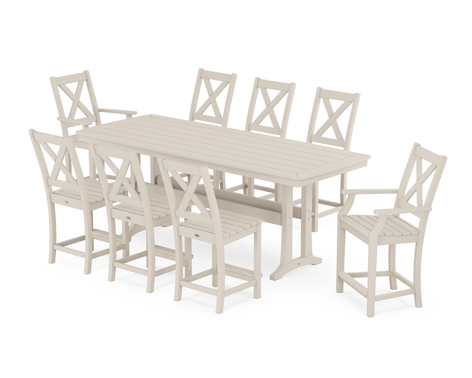 POLYWOOD Braxton 9-Piece Counter Set with Trestle Legs — Sand