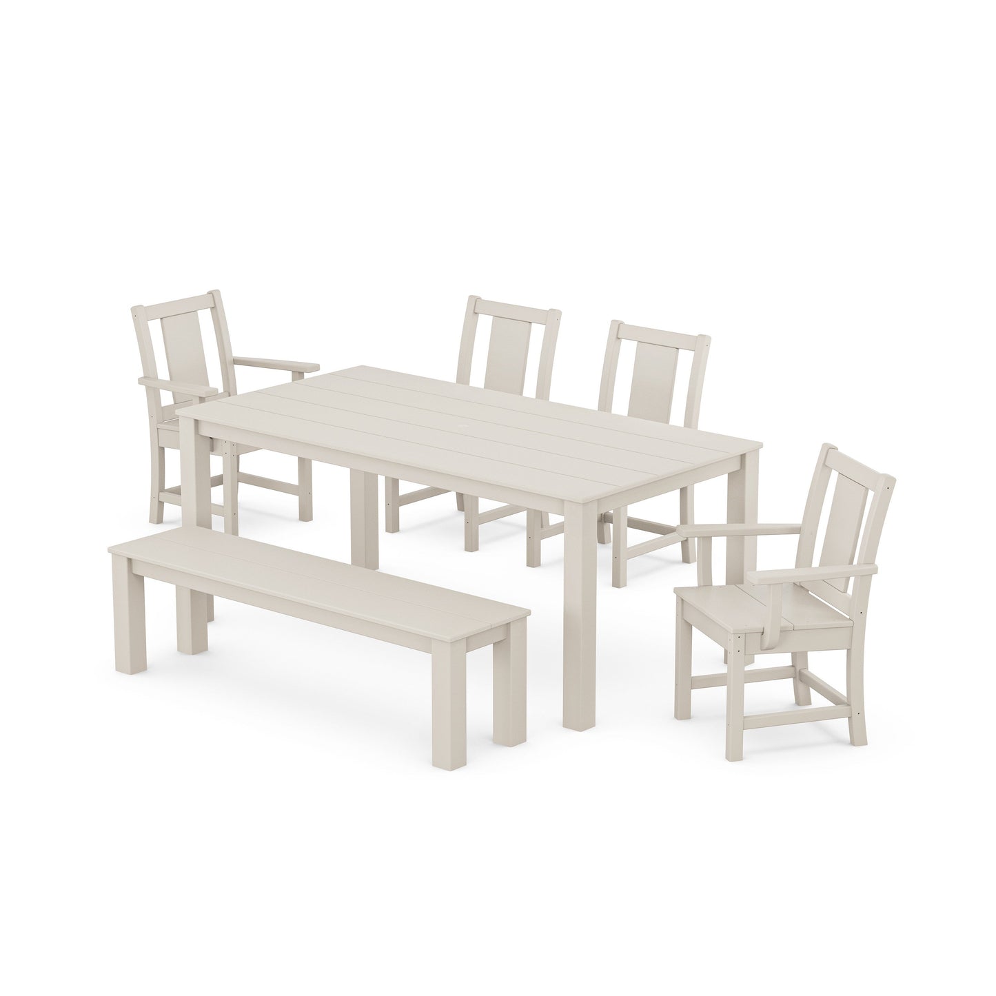 POLYWOOD Prairie 6-Piece Parsons Dining Set with Bench — Sand