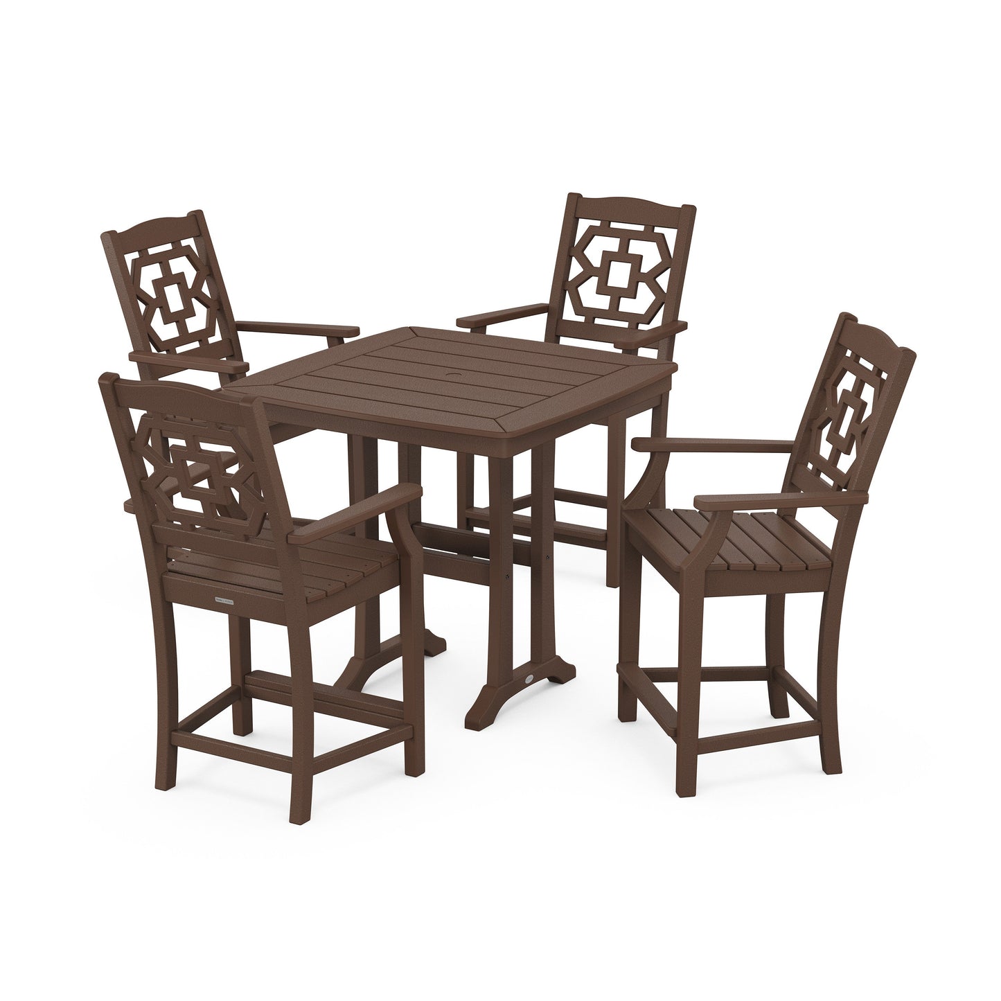 POLYWOOD Chinoiserie 5-Piece Counter Set with Trestle Legs — Mahogany