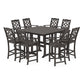 POLYWOOD Chinoiserie 9-Piece Square Side Chair Bar Set with Trestle Legs — Vintage Coffee