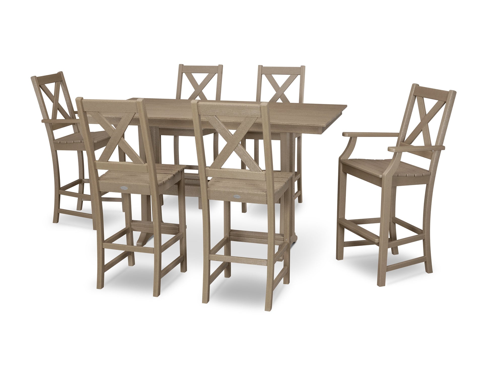 POLYWOOD Braxton 7-Piece Farmhouse Trestle Bar Set — Vintage Sahara