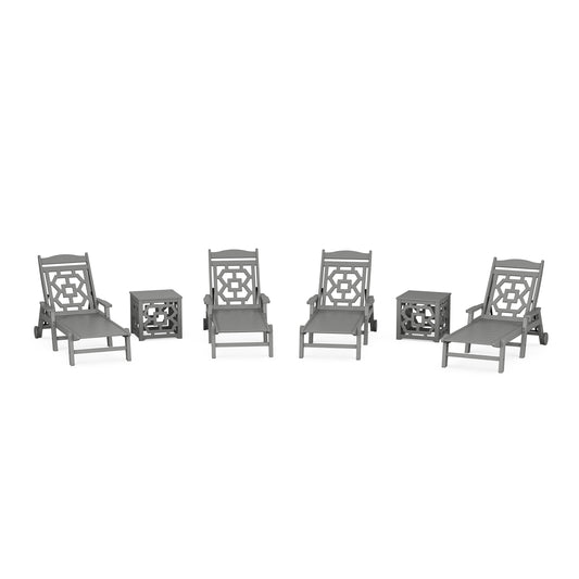POLYWOOD Chinoiserie 6-Piece Chaise Set — Slate Grey