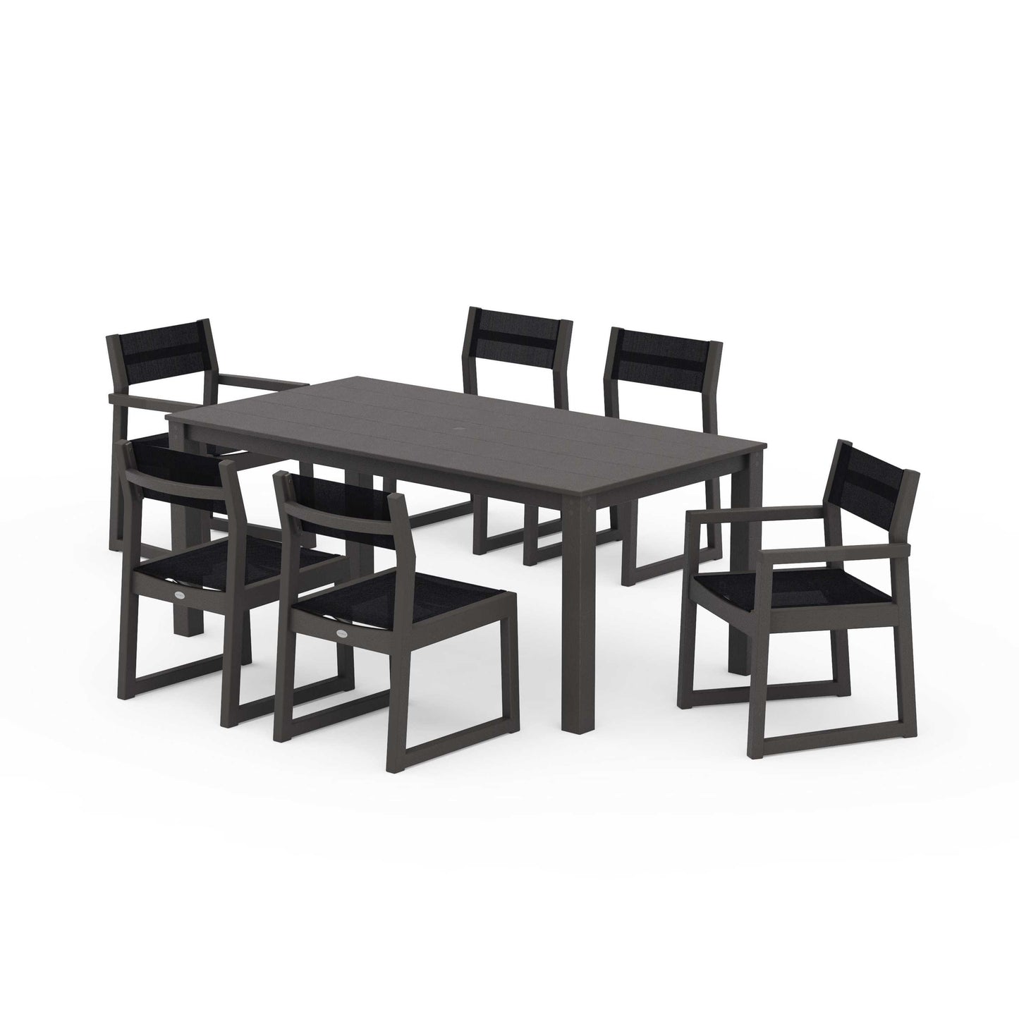 POLYWOOD EDGE Sling 7-Piece Parsons Dining Set — Vintage Coffee / Black Sling