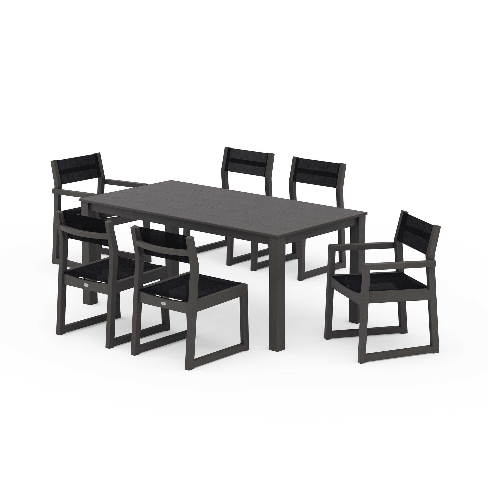 POLYWOOD EDGE Sling 7-Piece Parsons Dining Set — Vintage Coffee / Black Sling