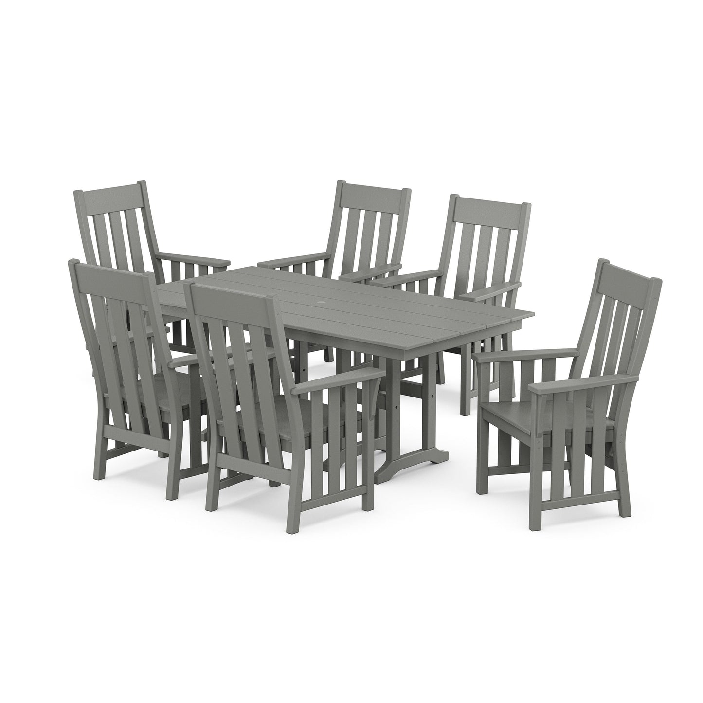 POLYWOOD Acadia Arm Chair 7-Piece Farmhouse Dining Set — Slate Grey