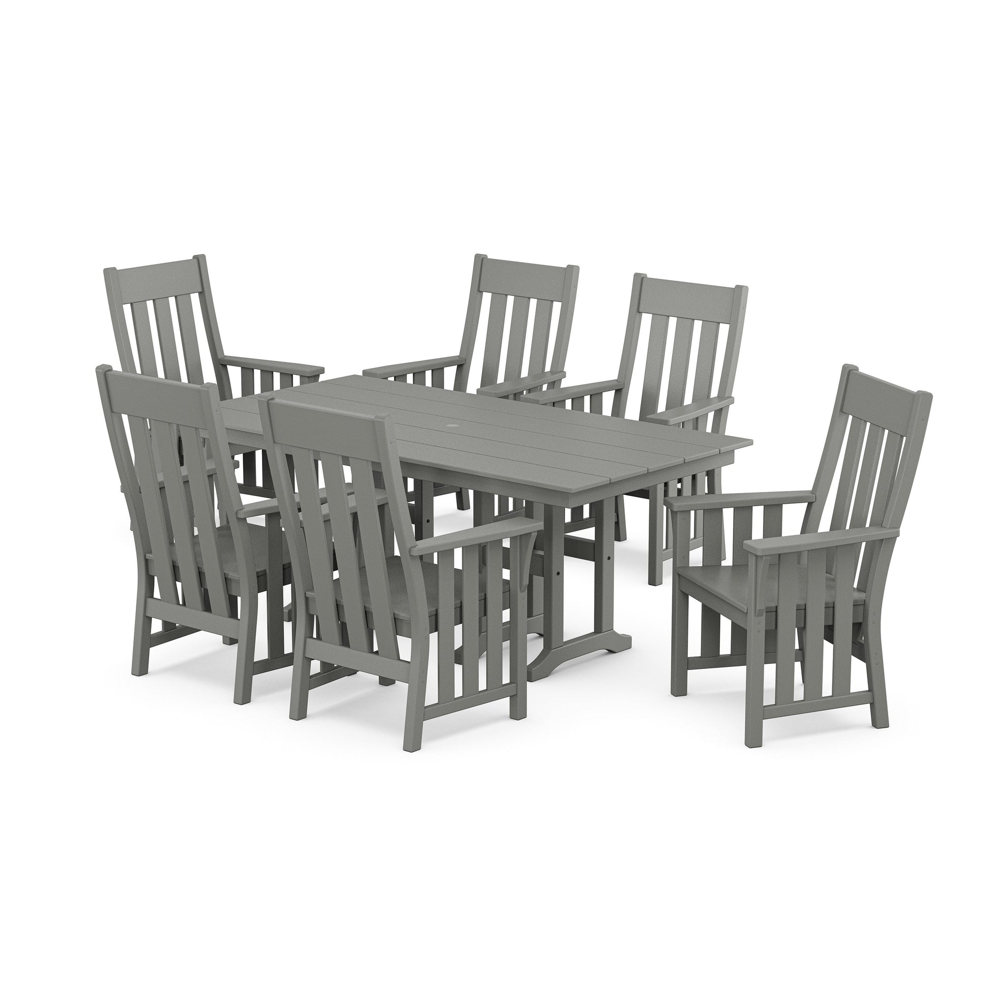 POLYWOOD Acadia Arm Chair 7-Piece Farmhouse Dining Set — Slate Grey