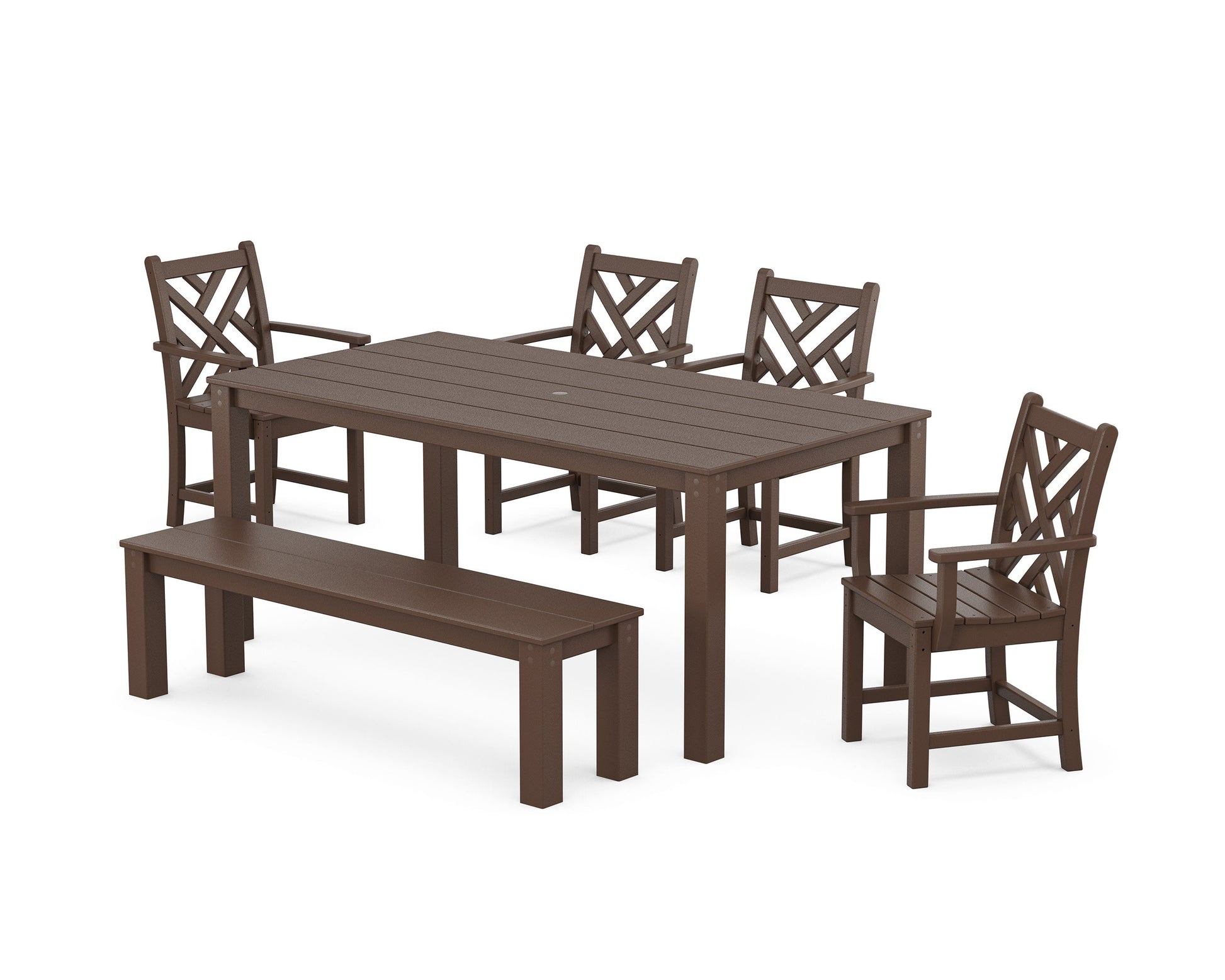 POLYWOOD Chippendale 6-Piece Parsons Dining Set with Bench — Mahogany