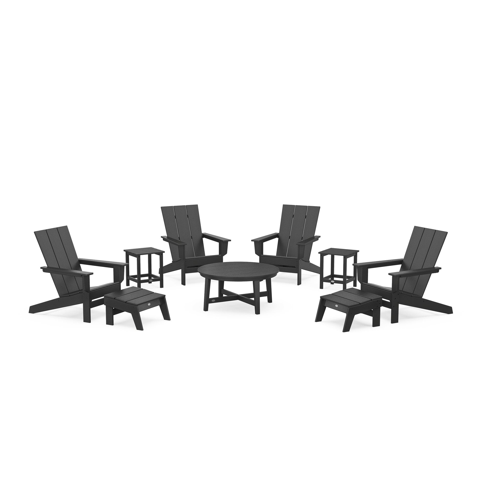 POLYWOOD Modern Studio Adirondack 9-Piece Conversation Set — Black