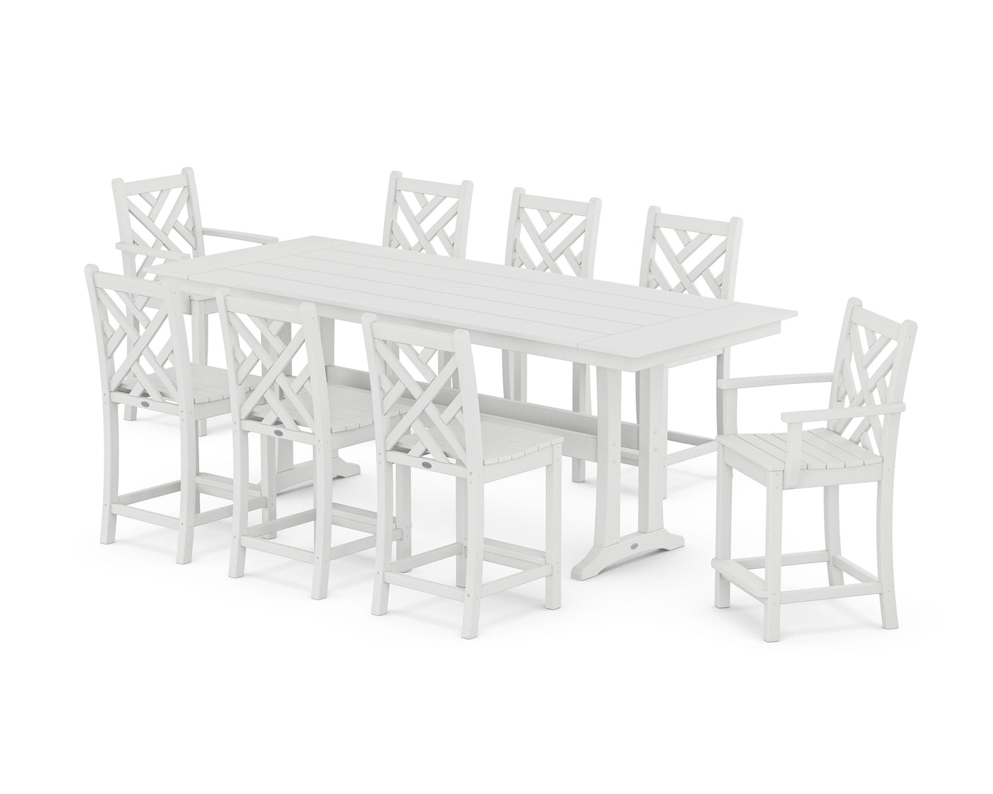 POLYWOOD Chippendale 9-Piece Farmhouse Counter Set with Trestle Legs — White