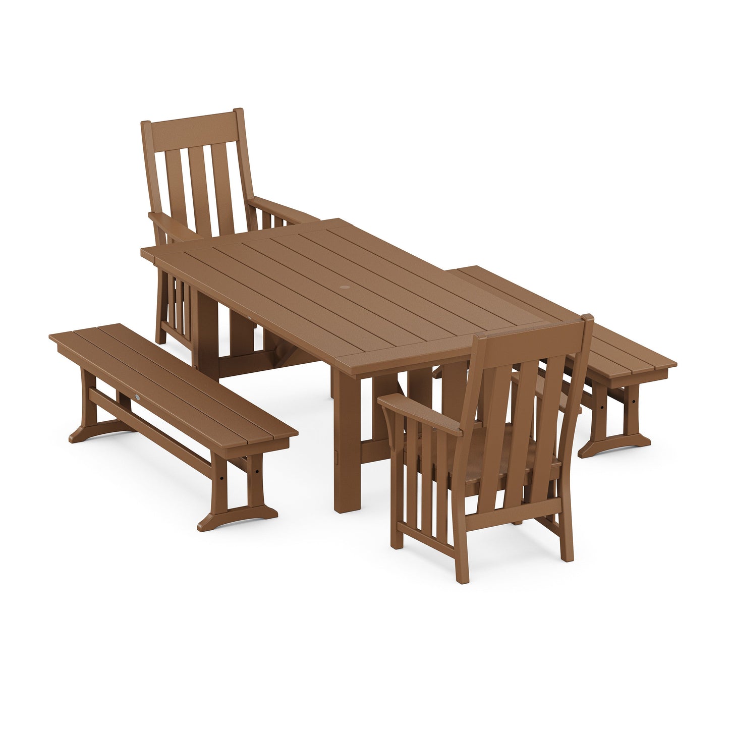 POLYWOOD Acadia 5-Piece Dining Set with Benches — Teak