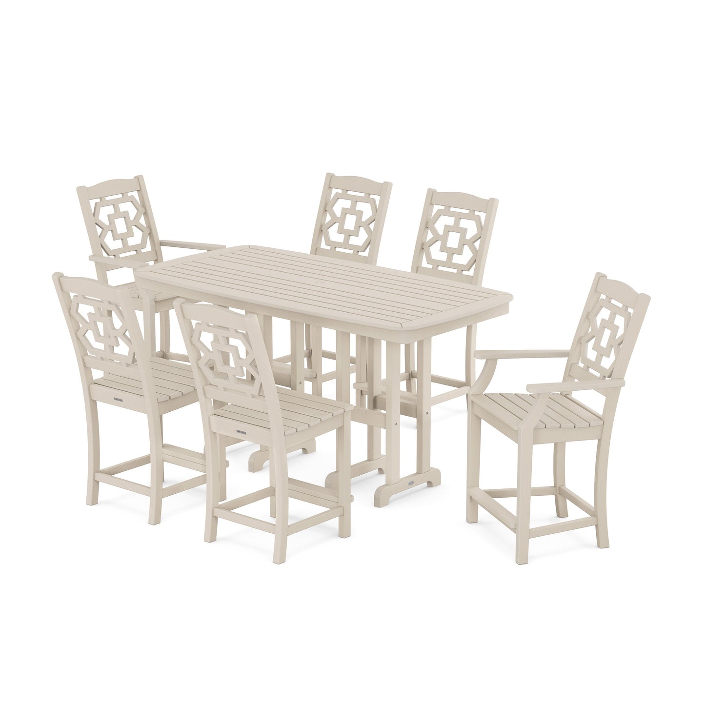 POLYWOOD Chinoiserie 7-Piece Counter Set — Sand
