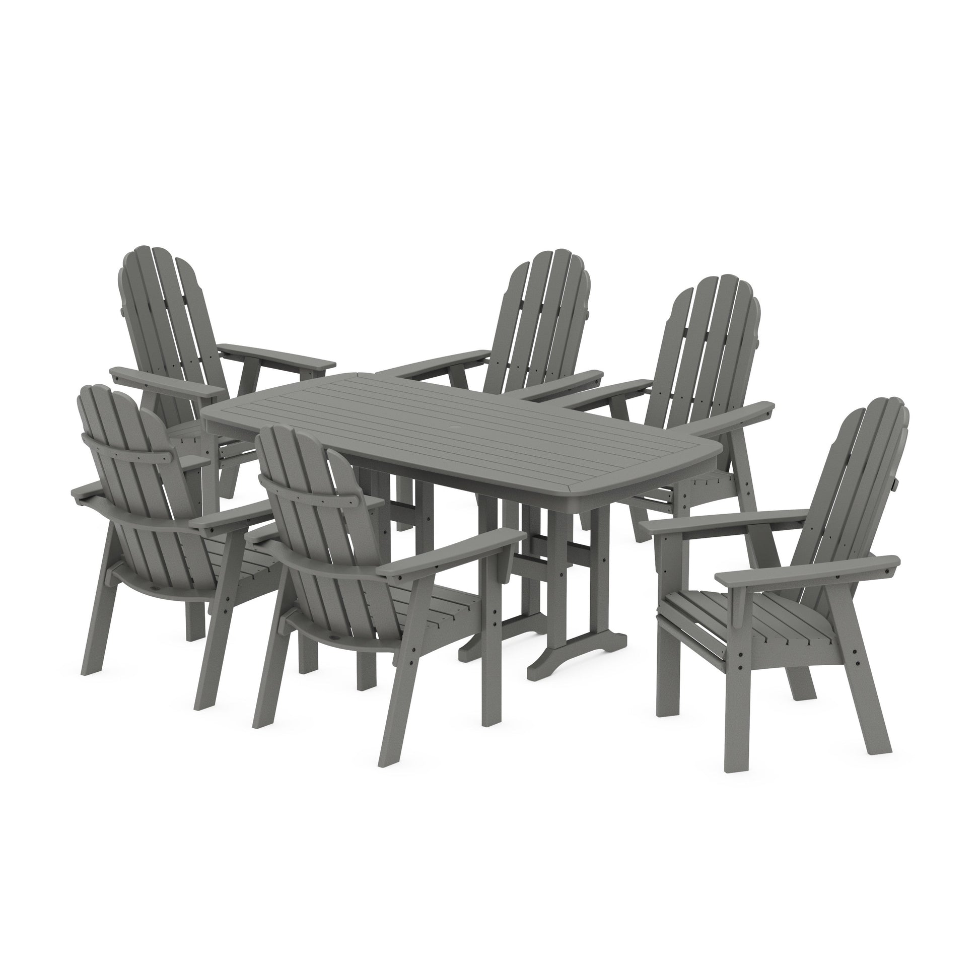 POLYWOOD Vineyard Curveback Adirondack Chair 7-Piece Dining Set — Slate Grey