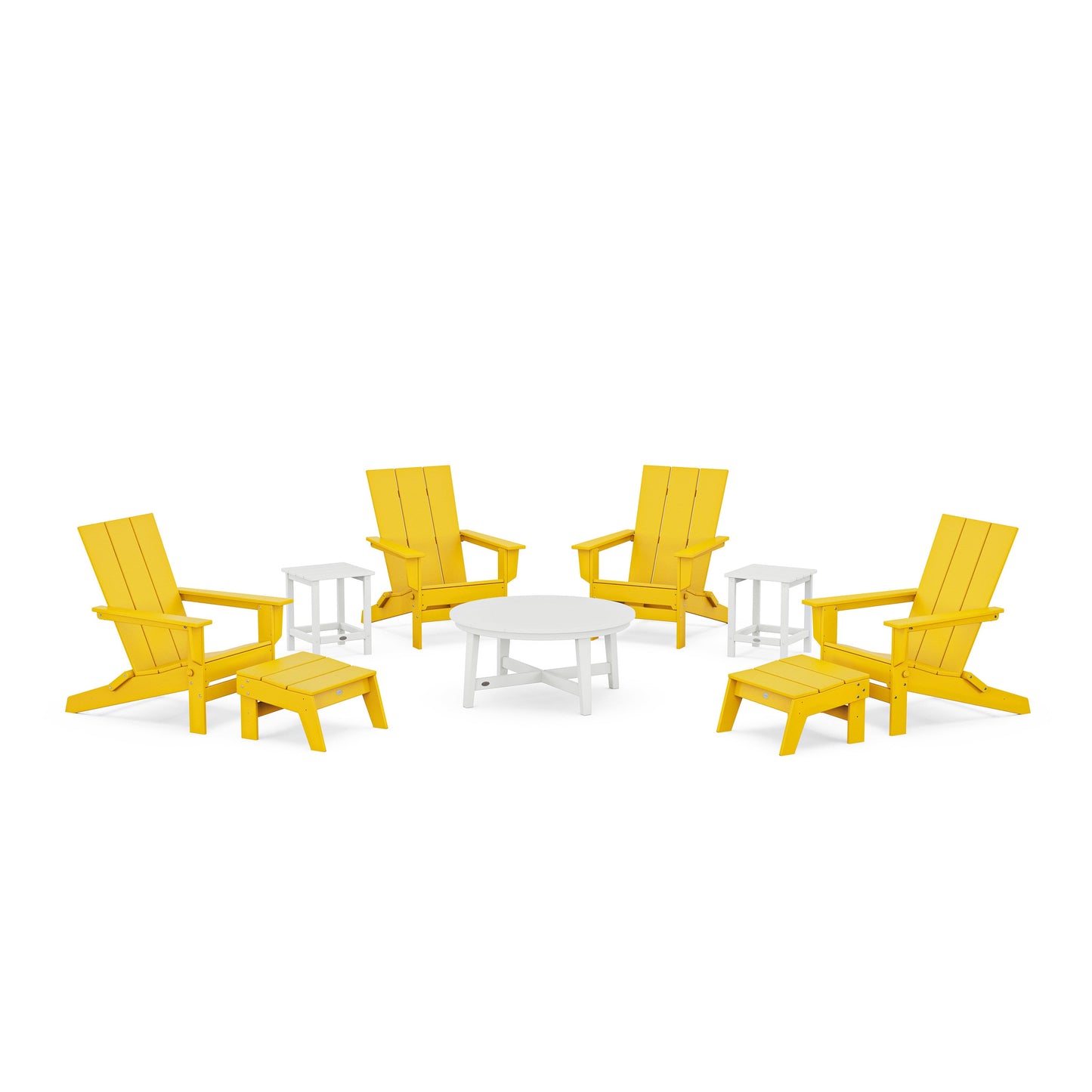 POLYWOOD Modern Studio Folding Adirondack 9-Piece Conversation Set — Lemon