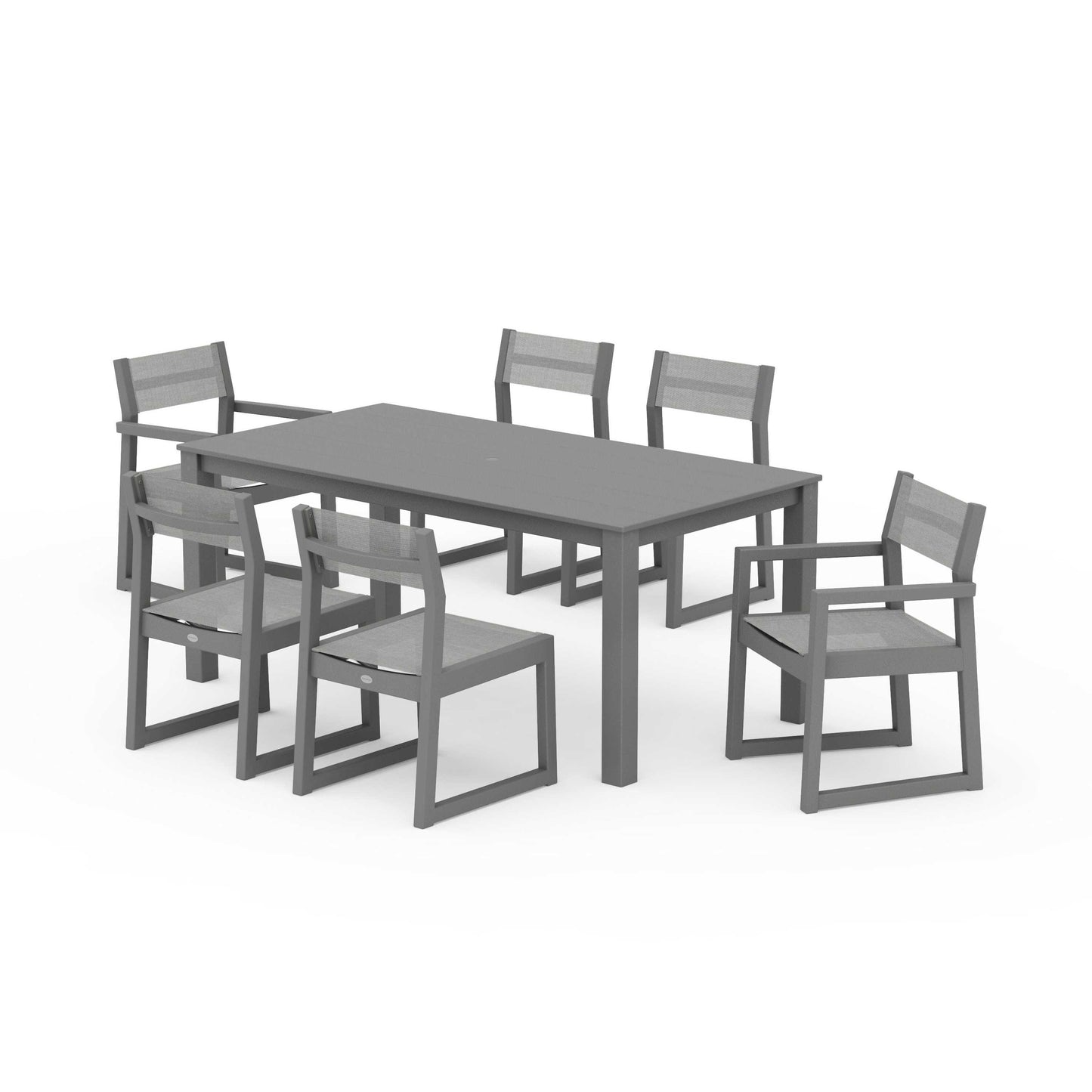 POLYWOOD EDGE Sling 7-Piece Parsons Dining Set — Slate Grey / Metallic Sling