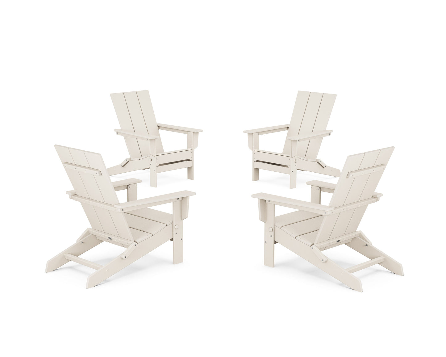 POLYWOOD 4-Piece Modern Studio Folding Adirondack Chair Conversation Set — Sand