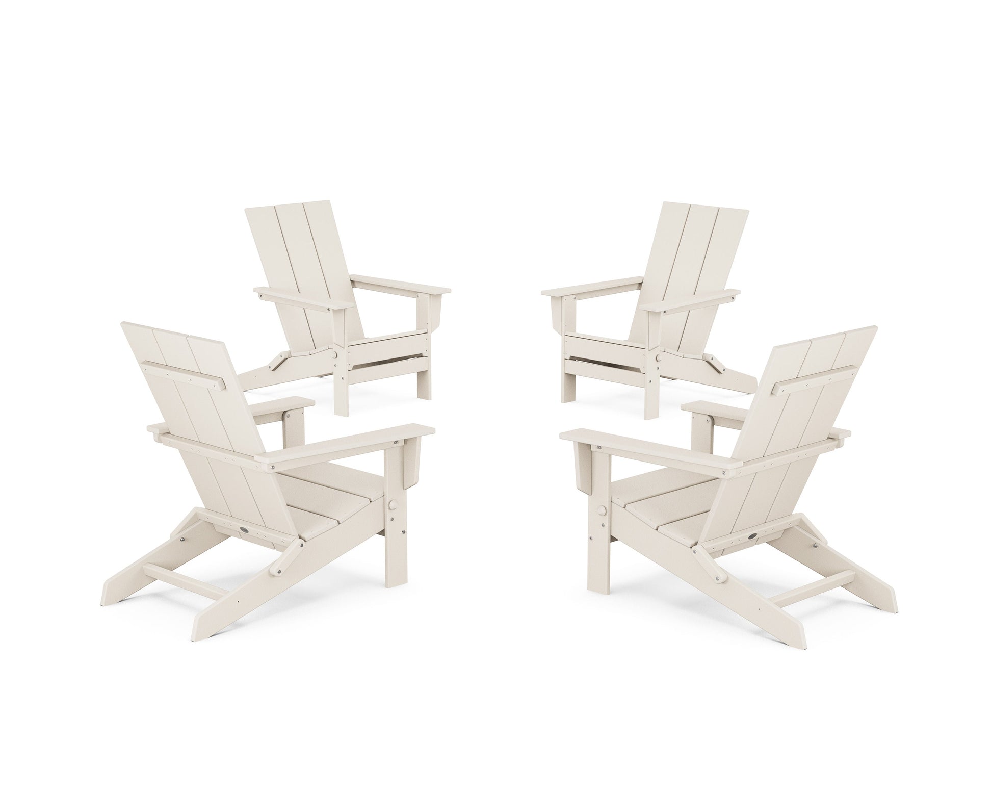 POLYWOOD 4-Piece Modern Studio Folding Adirondack Chair Conversation Set — Sand