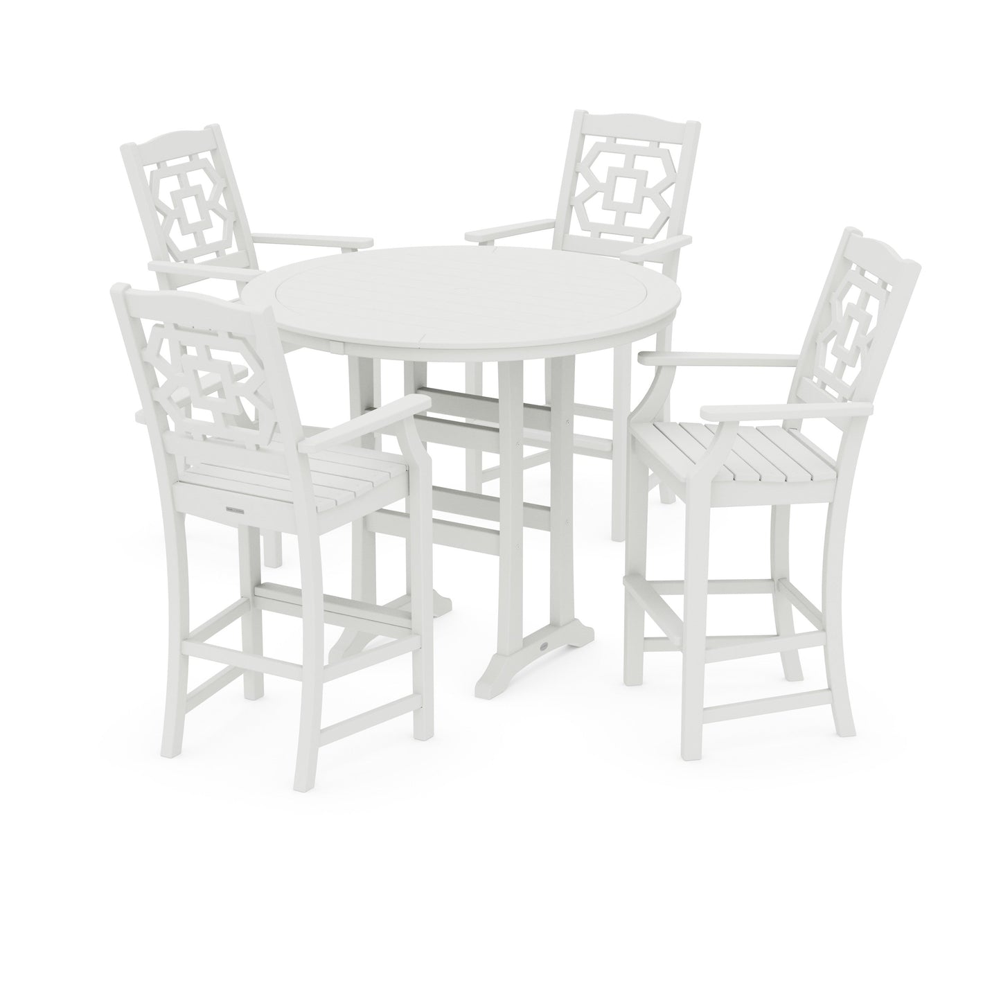POLYWOOD Chinoiserie 5-Piece Round Bar Set — Vintage White
