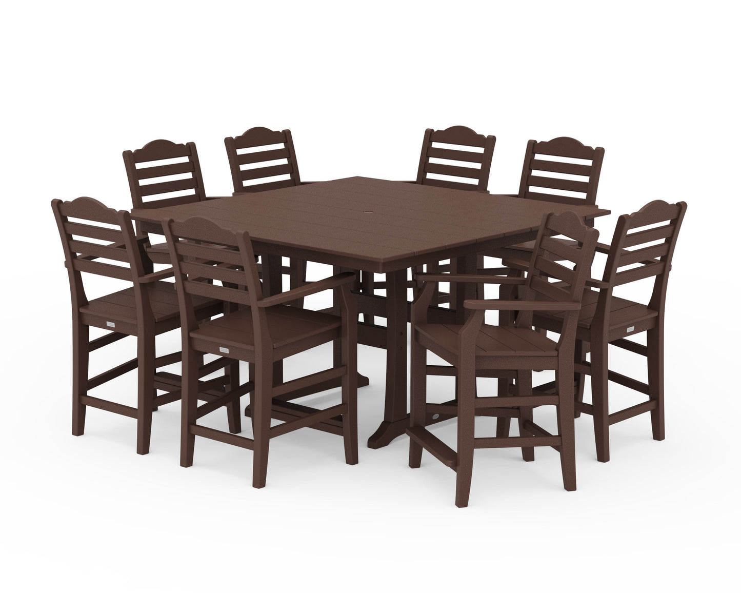 POLYWOOD Savannah 9-Piece Square Farmhouse Counter Set with Trestle Legs — Mahogany