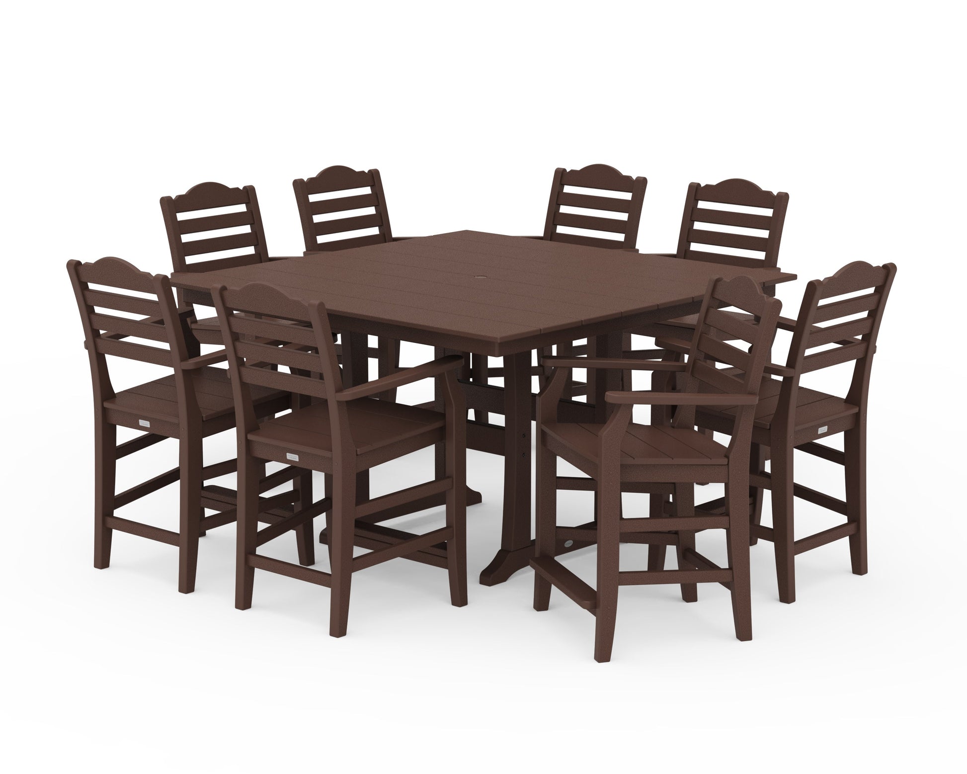 POLYWOOD Savannah 9-Piece Square Farmhouse Counter Set with Trestle Legs — Mahogany