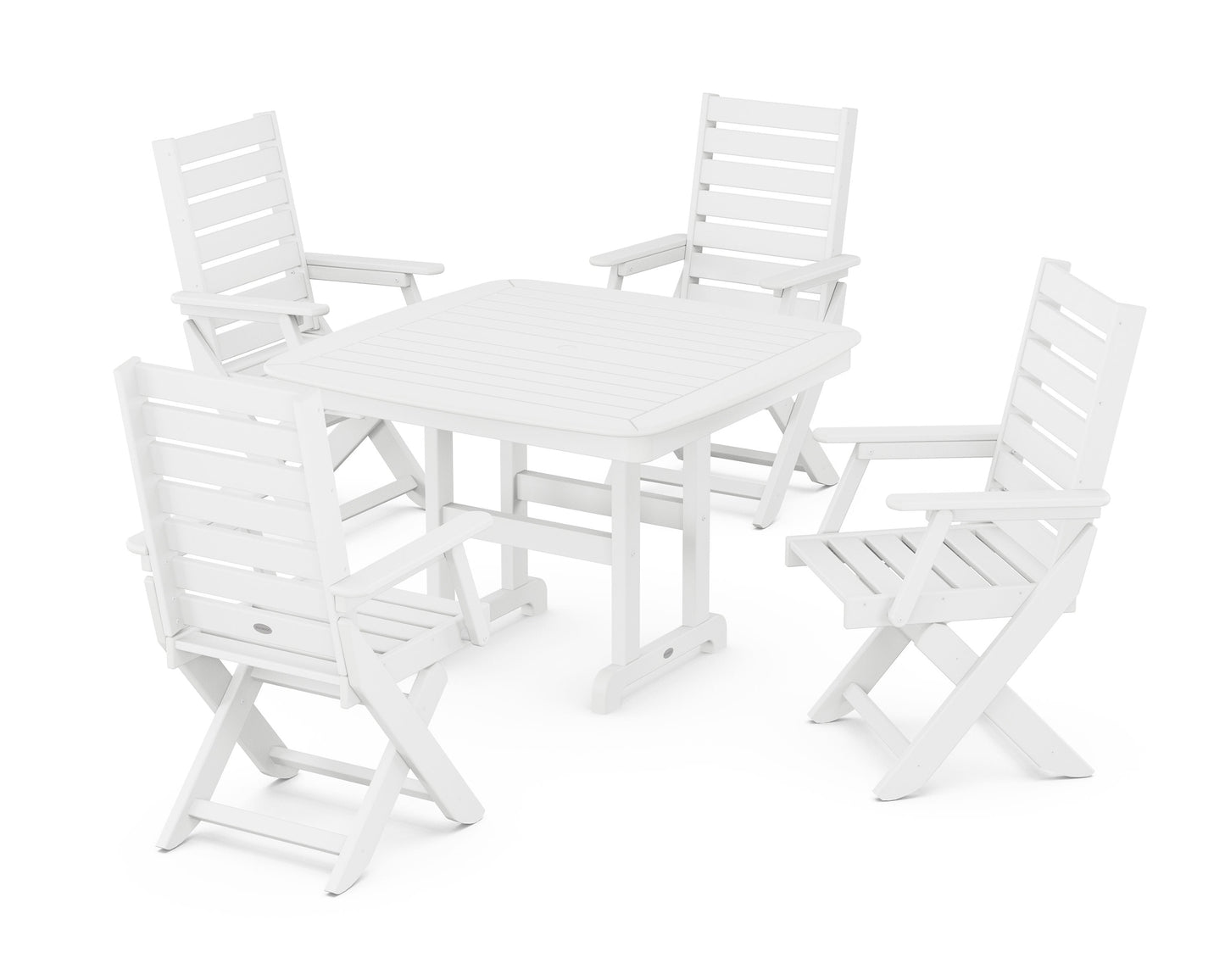 POLYWOOD Captain Folding Chair 5-Piece Dining Set with Trestle Legs — White