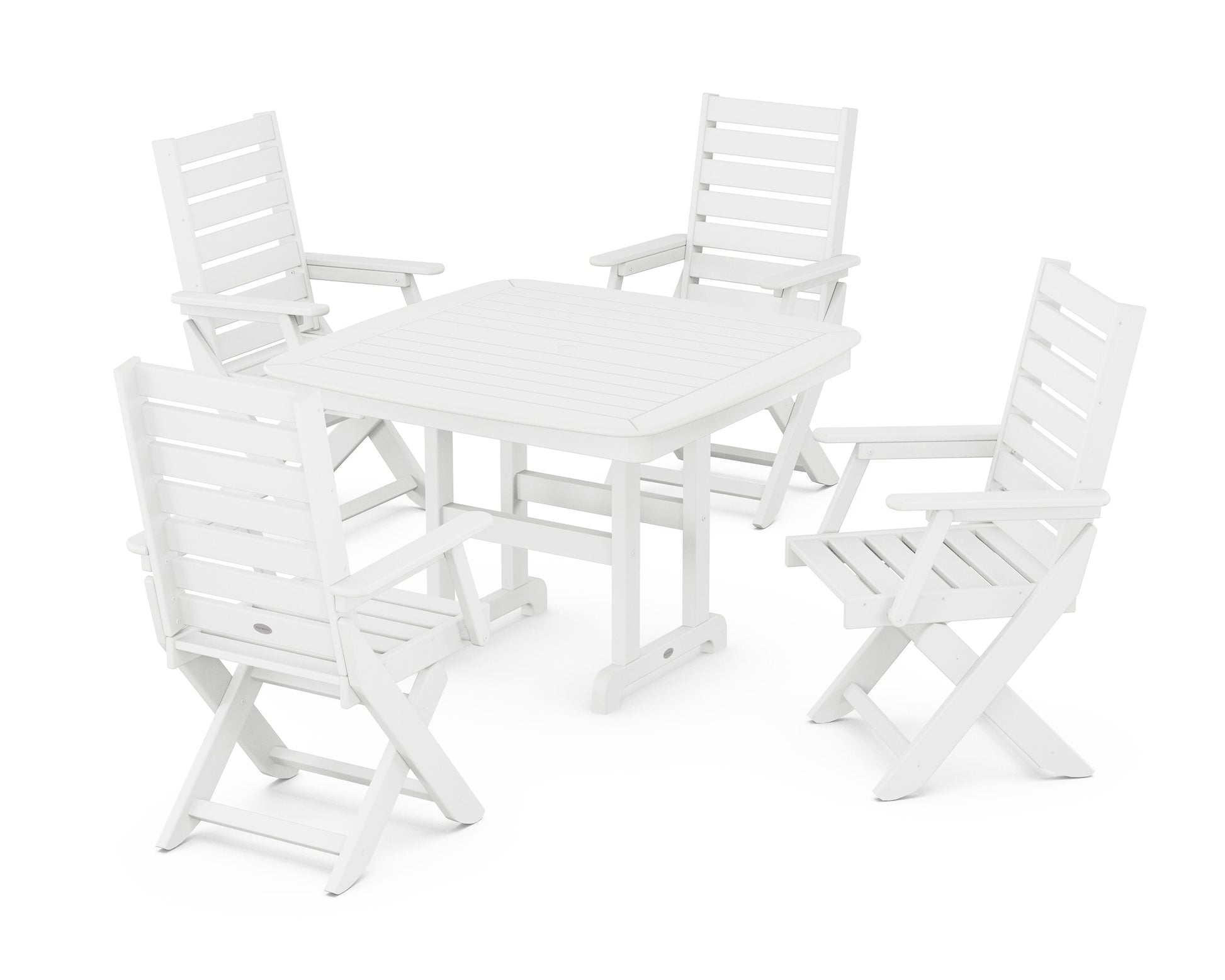 POLYWOOD Captain Folding Chair 5-Piece Dining Set with Trestle Legs — White