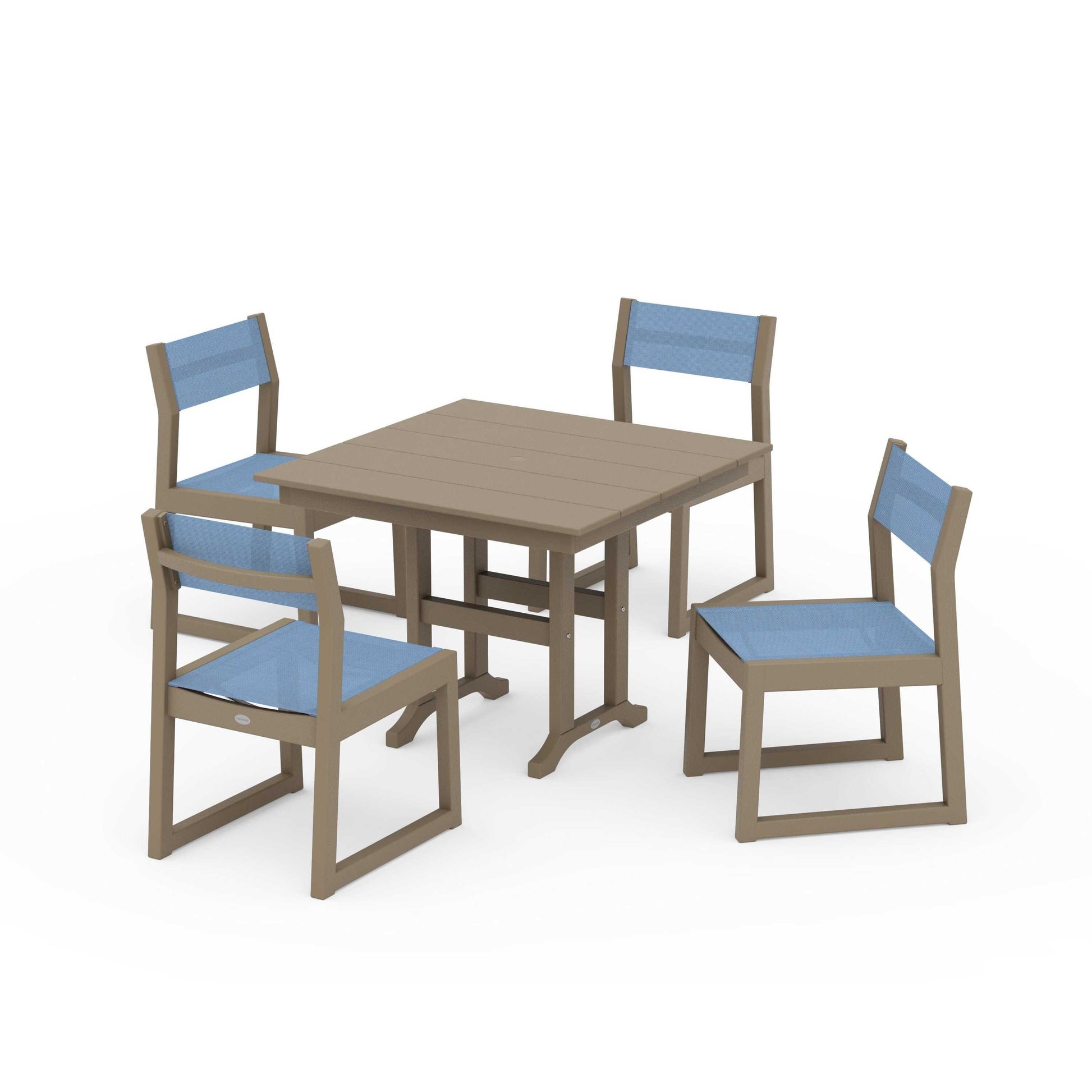 POLYWOOD EDGE Sling Side Chair 5-Piece Farmhouse Dining Set — Vintage Sahara / Poolside Sling